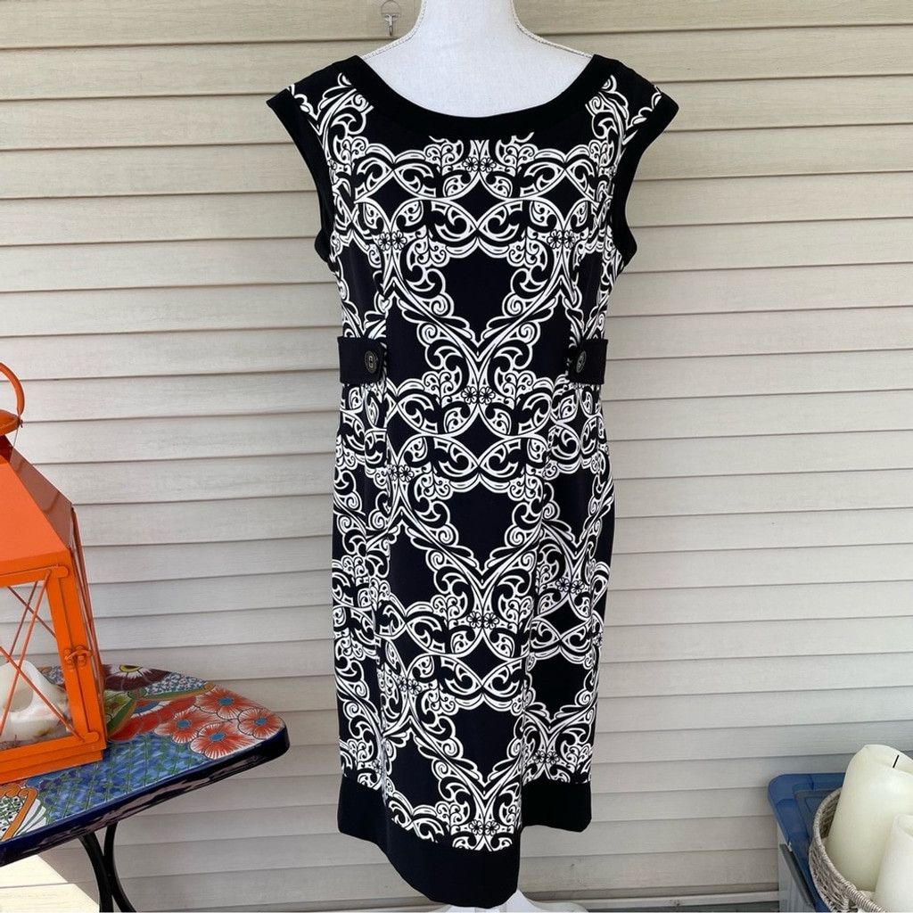 MAGGY LONDON Maggie London Black/White Scroll Print Dress Size 14 Size XL / US 12-14 / IT 48-50 - 7 Thumbnail