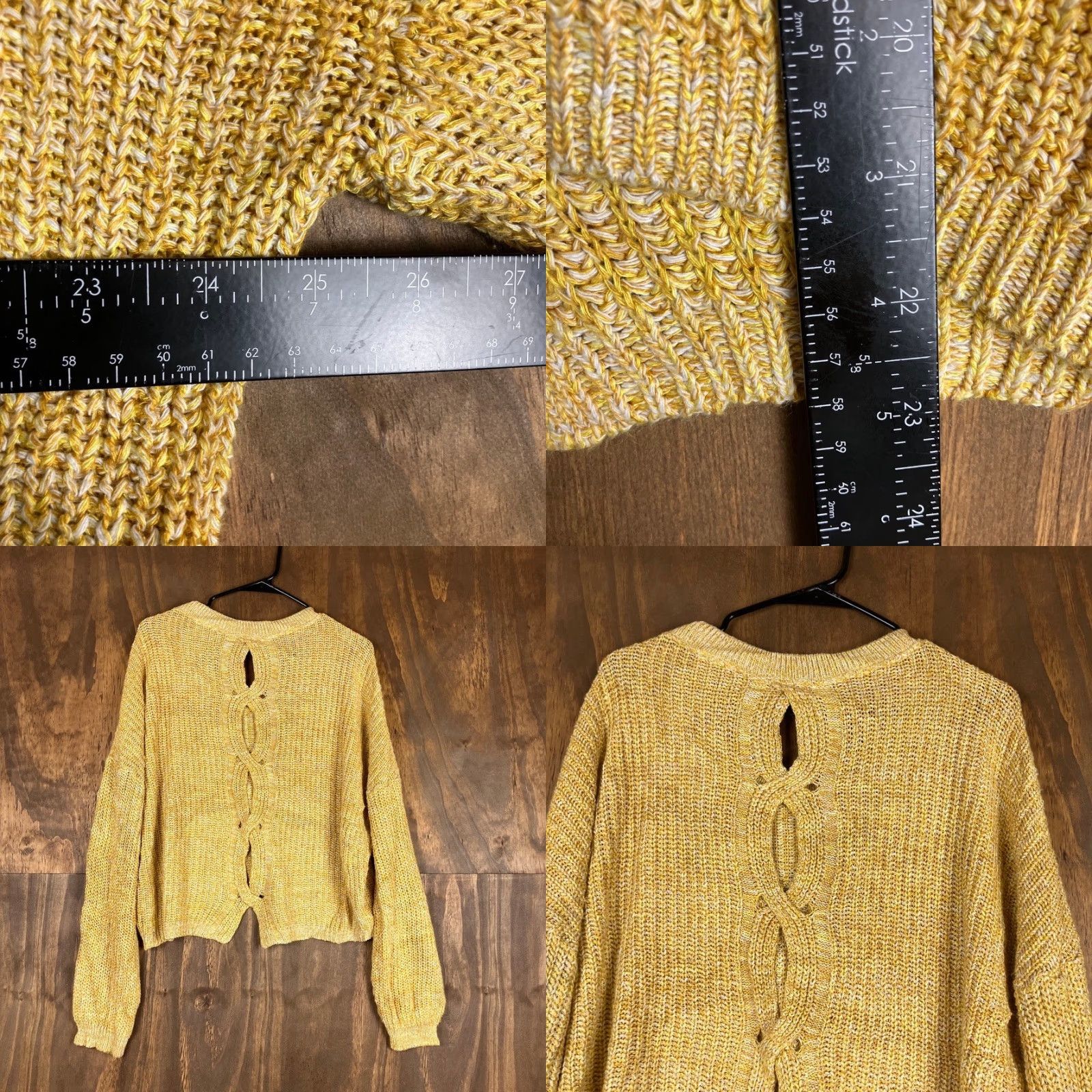 Express Express Womens Sweater Crew Neck Open Back Medium Yellow White Knit Pull Over Casual Workwear Women M - 2? Size M / US 6-8 / IT 42-44 - 8 Thumbnail