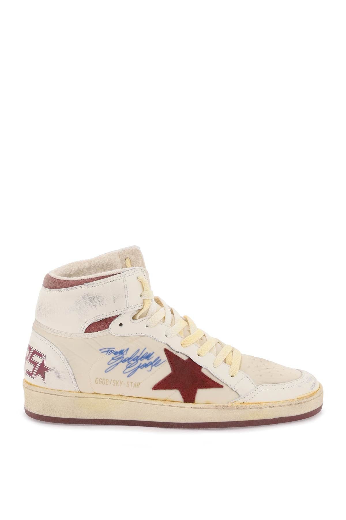 image of Golden Goose Sky-Star Hi-Top Sneakers in Beige Pomegranade White Red, Men's (Size 8)