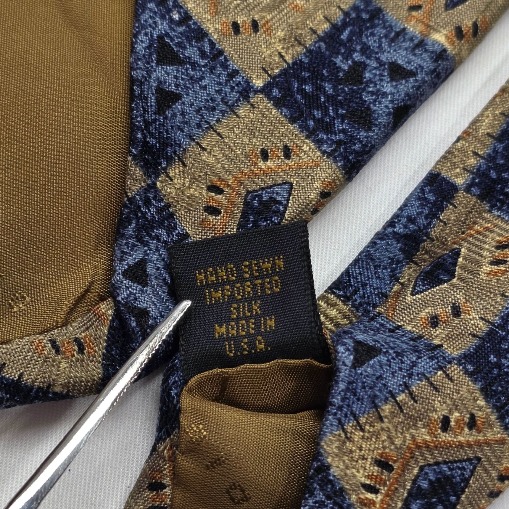 Robert Talbott Robert Talbott Studio Necktie Mens Blue Geometric Silk Tie Designer USA Tooling? Size ONE SIZE - 5 Thumbnail