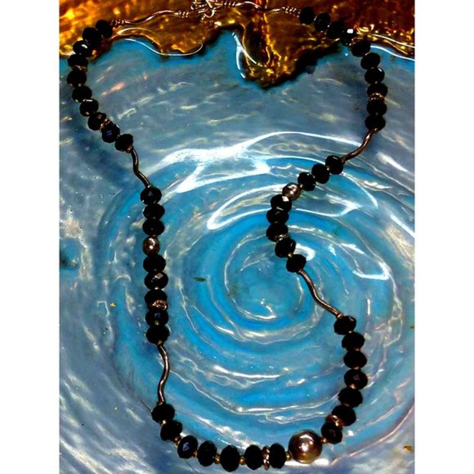 Vintage STUNNING~VTG.BLK GLASS & 925 SS~NECKLACE Size ONE SIZE - 1 Preview