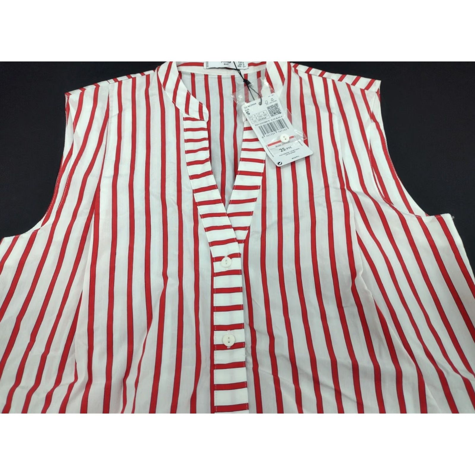 Vintage MNG Suit Shirt Sleeveless Button-Down V Neck White/Red Stripes 4 Womens Tunic Lace Sleeve-less Top Button Up Women Size S / US 4 / IT 40 - 3 Thumbnail