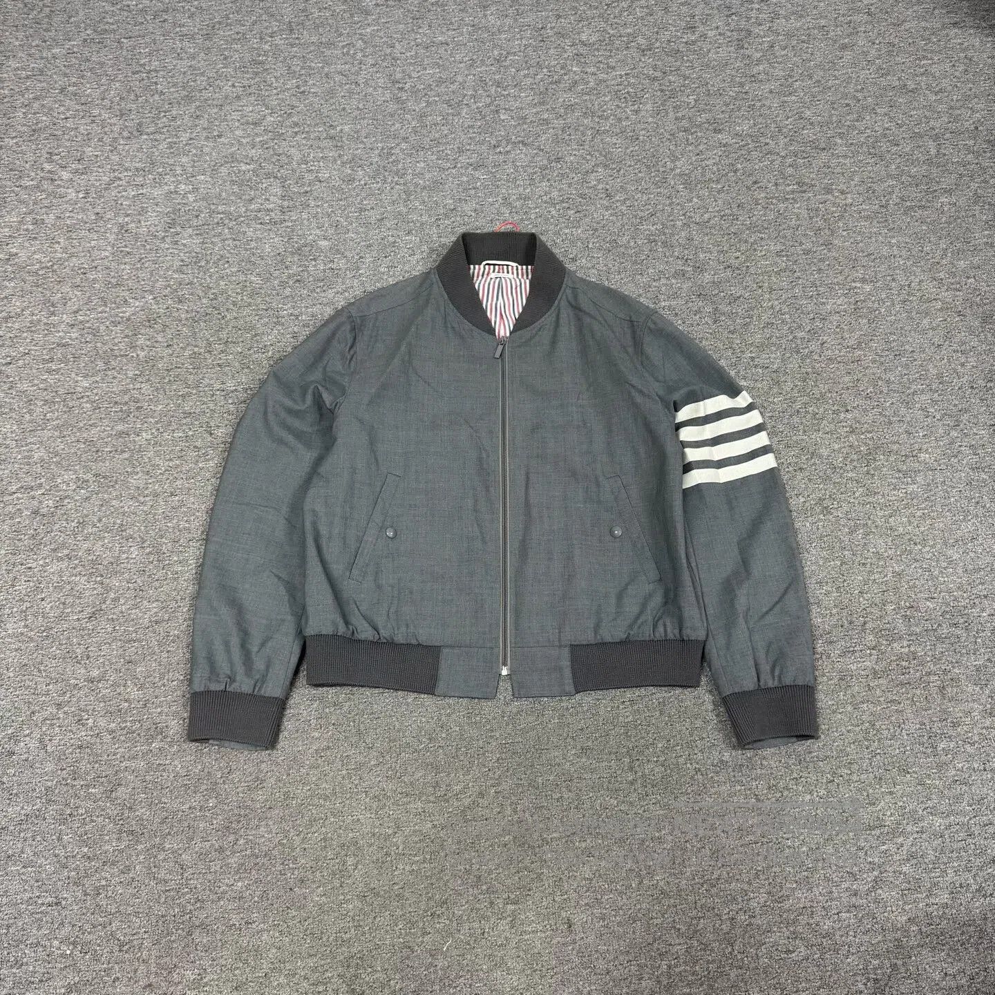 Thom Browne Thom Browne Gray four-stripe baseball jacket| Size US L / EU 52-54 / 3 - 1 Thumbnail