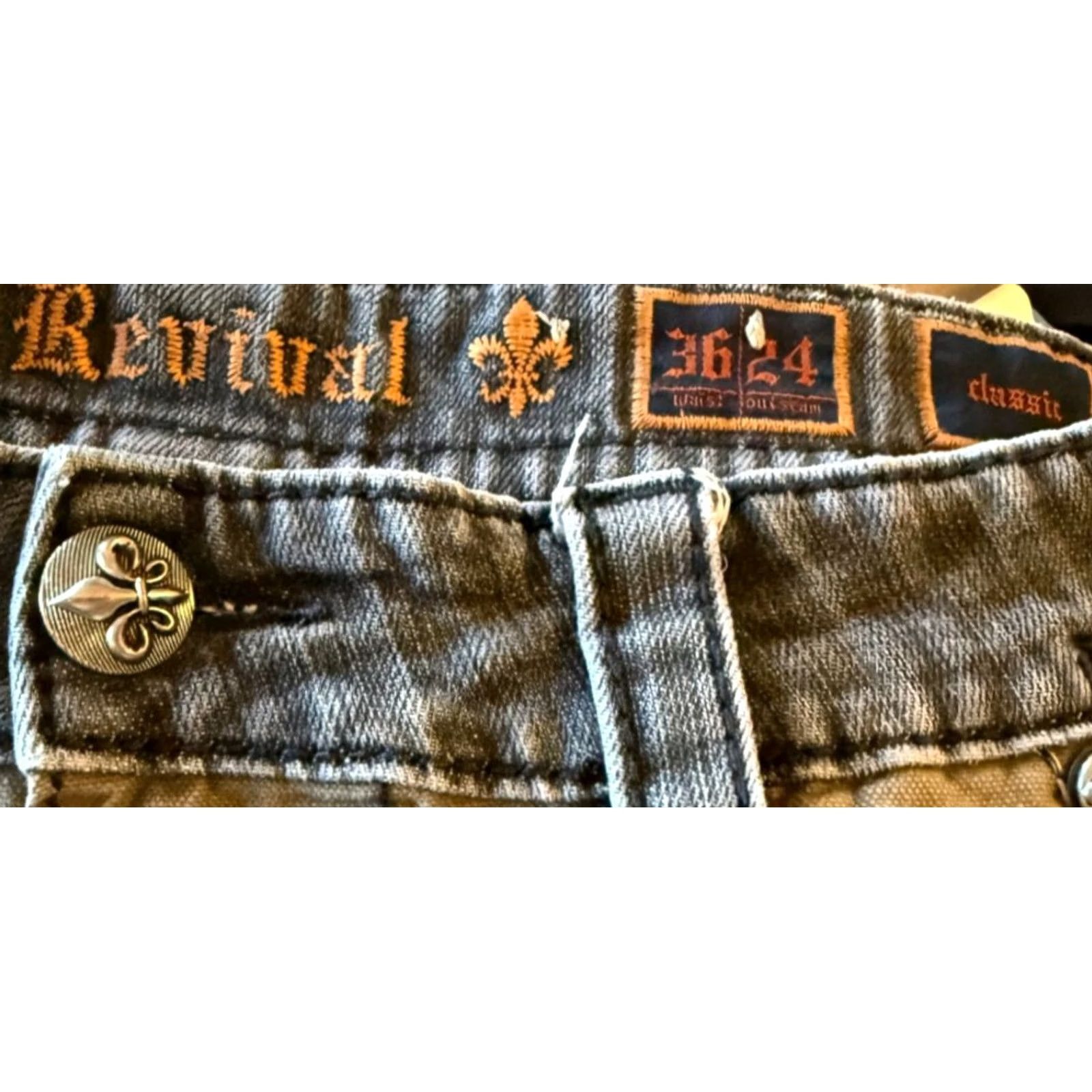 Vintage VINTAGE Rock Revival Classic Men's Cargo Shorts Gray Distressed Embroidered 36 Size | Regular Fit | 13in Inseam Size US 32 / EU 48 - 6 Thumbnail