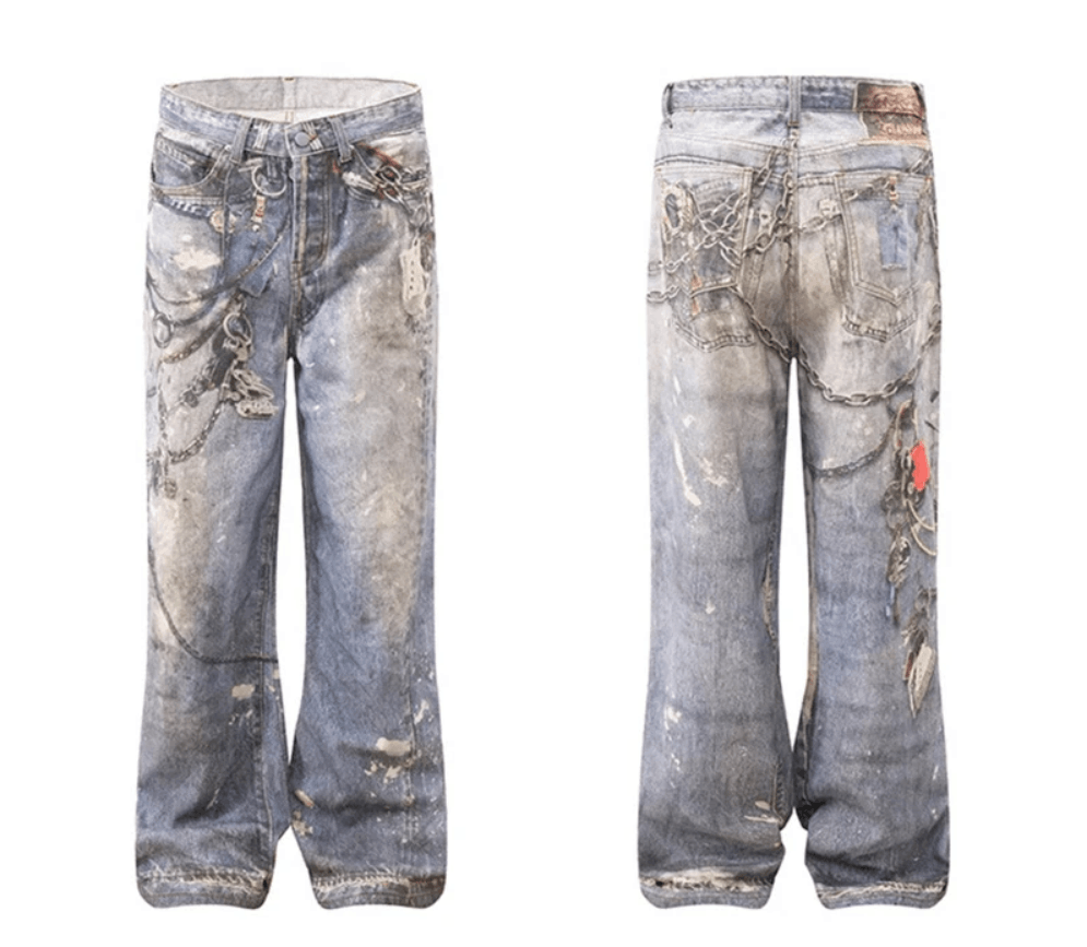 Japanese Brand × Vintage 3D Chain Printed Baggy Jeans Size US 32 / EU 48 - 2 Thumbnail