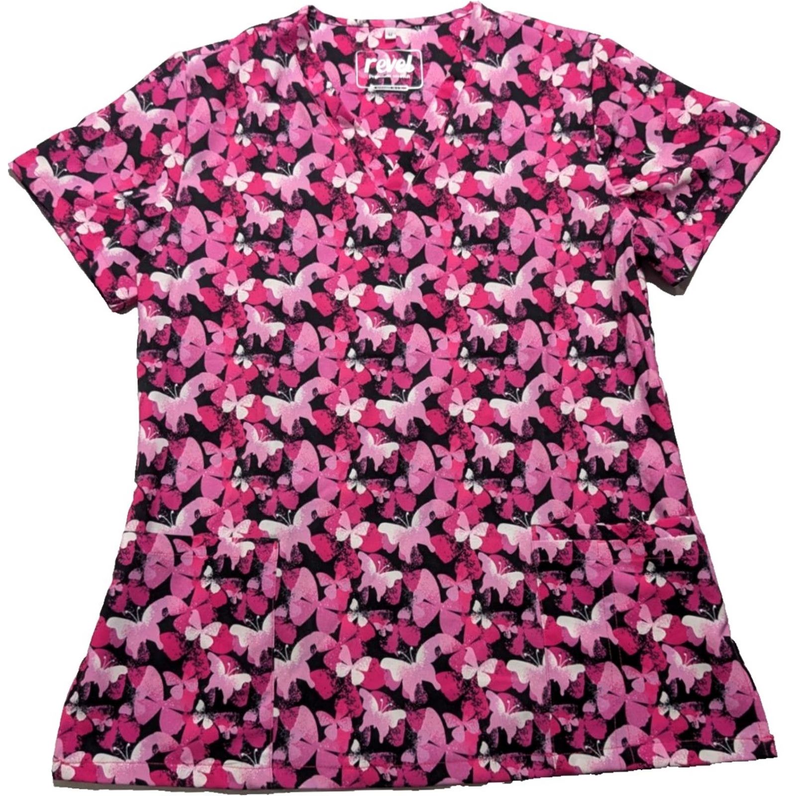 Pinko Revel Premium Stretch Pink Butterfly AOP - Women Medium Scrub Top EUC Size M / US 6-8 / IT 42-44 - 2 Thumbnail