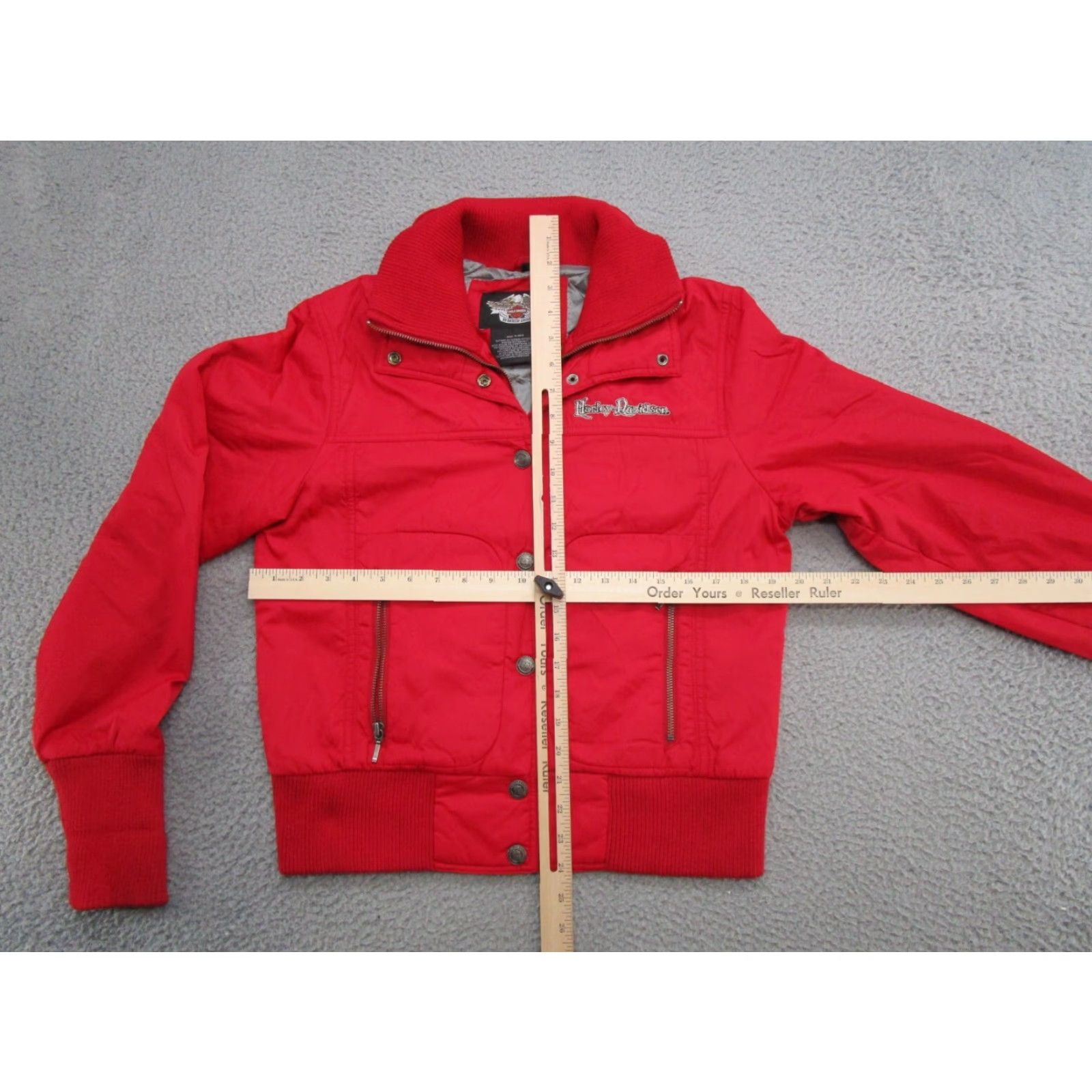 Harley Davidson Women's Harley-Davidson Zip Snap Up Red Nylon Jacket Medium Embroidered Jacket Harley-Davidson Red Nylon Zip Embroidered Women’s Size M Biker Coat Size M / US 6-8 / IT 42-44 - 4 Thumbnail