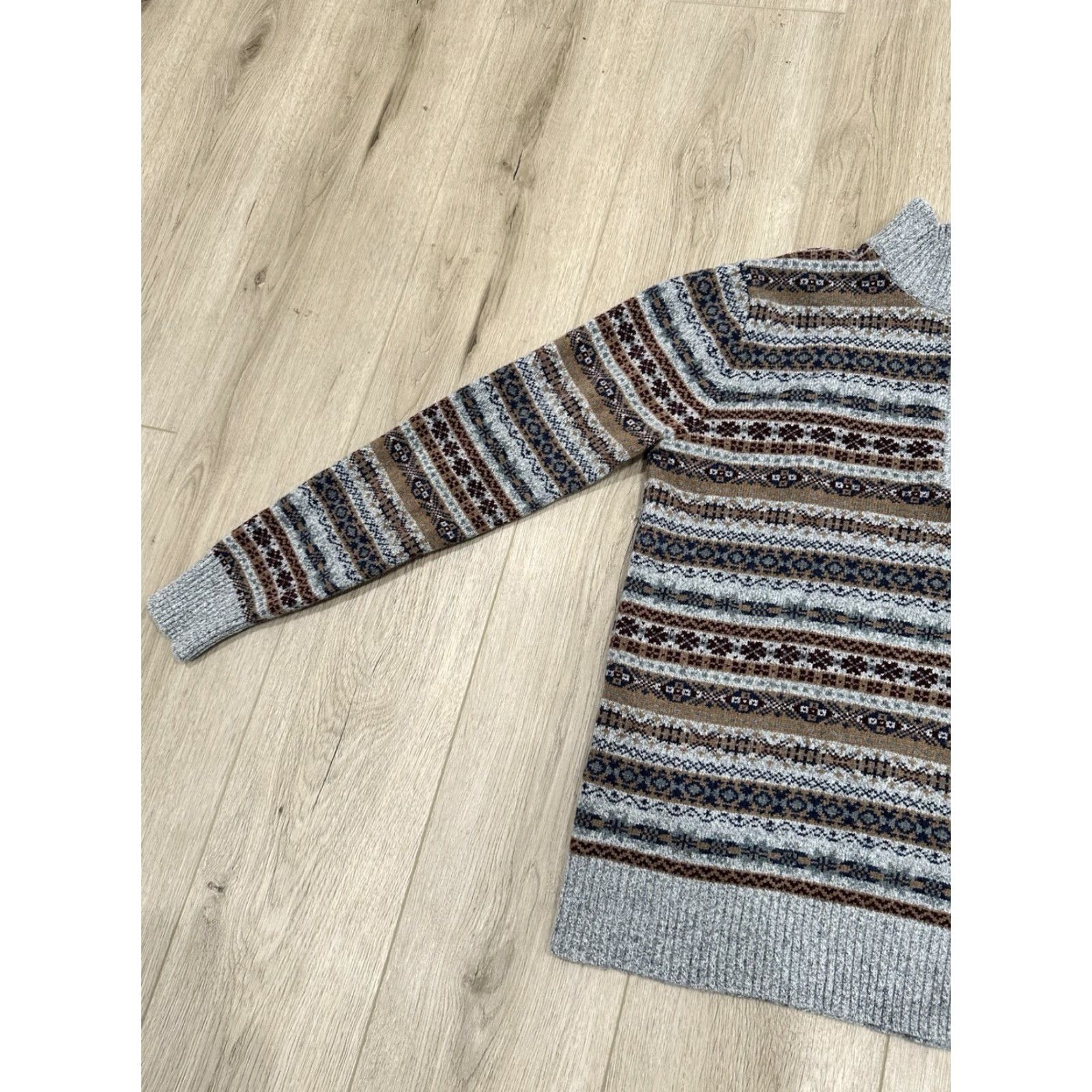 Schott Schott Bros Mens Medium Fair Isle Nordic Style 1/4 Zip Wool Blend Sweater Shirt Hoodie? Size US M / EU 48-50 / 2 - 4 Thumbnail