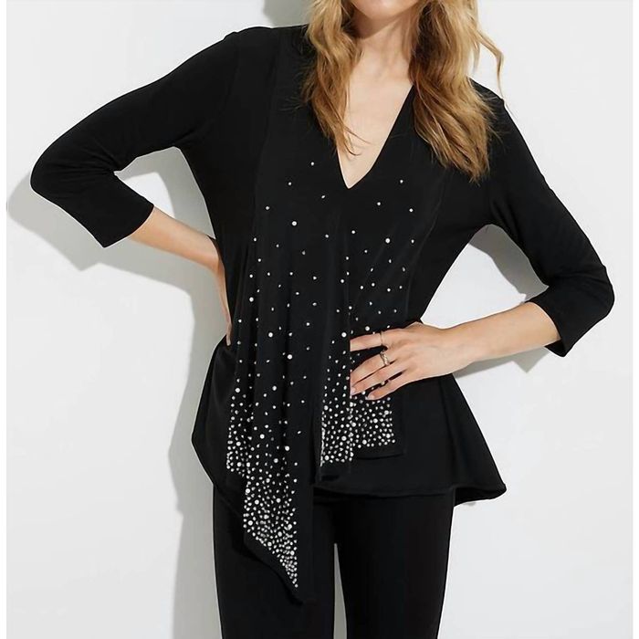 Joseph Ribkoff Black/Sand Pleated Trim Tunic Style 223140 main image 0
