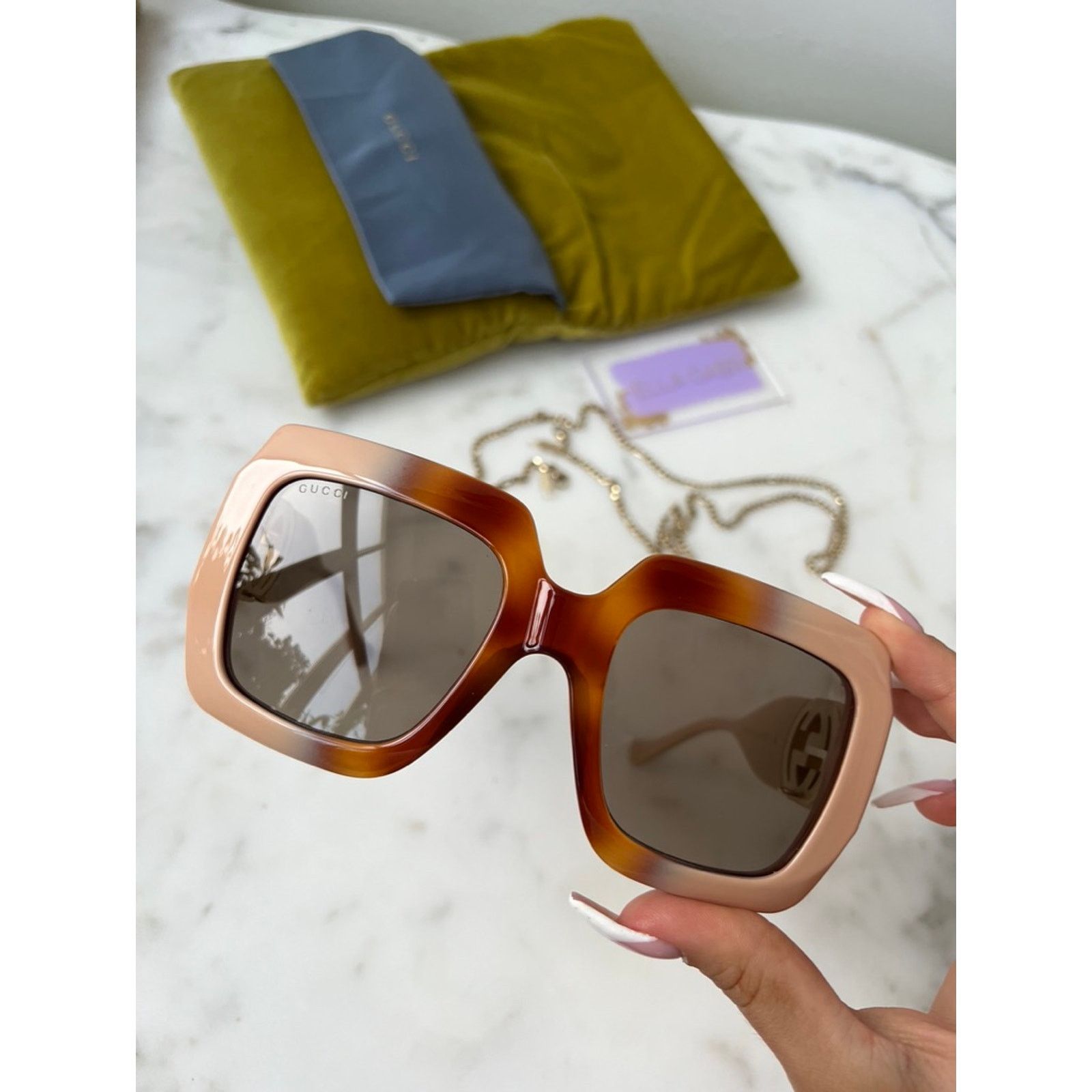 Gucci NEW Gucci GG1022S Brown Chain Oversized Logo Sunglasses Size ONE SIZE - 8 Thumbnail