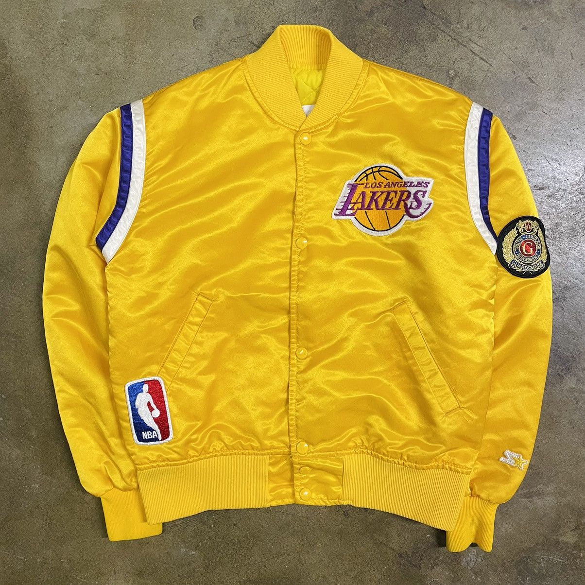 image of L A Lakers x Starter Vintage 80's Starter Lakers Satin Bomber Jacket in Yellow, Men's (Size Small)