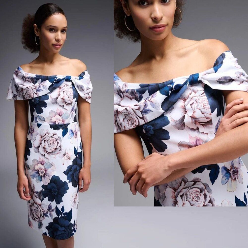 Joseph Ribkoff NWT New Joseph Ribkoff Floral Exposed Shoulder Dress Size 2 Size 3XL / US 20-22 - 2 Thumbnail