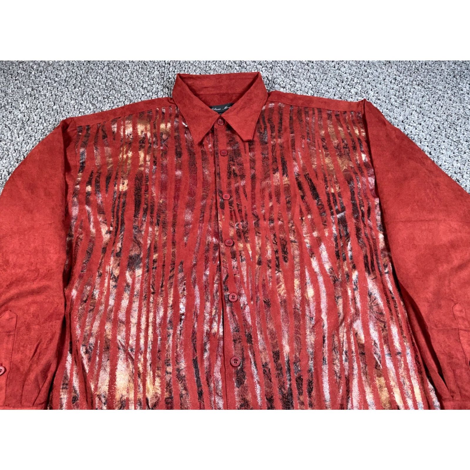 Vintage VTG Milano Moda Shirt Adult 3XL Dark Red Striped Pattern Long Sleeve Button-Up Collared Size US XXL / EU 58 / 5 - 3 Thumbnail