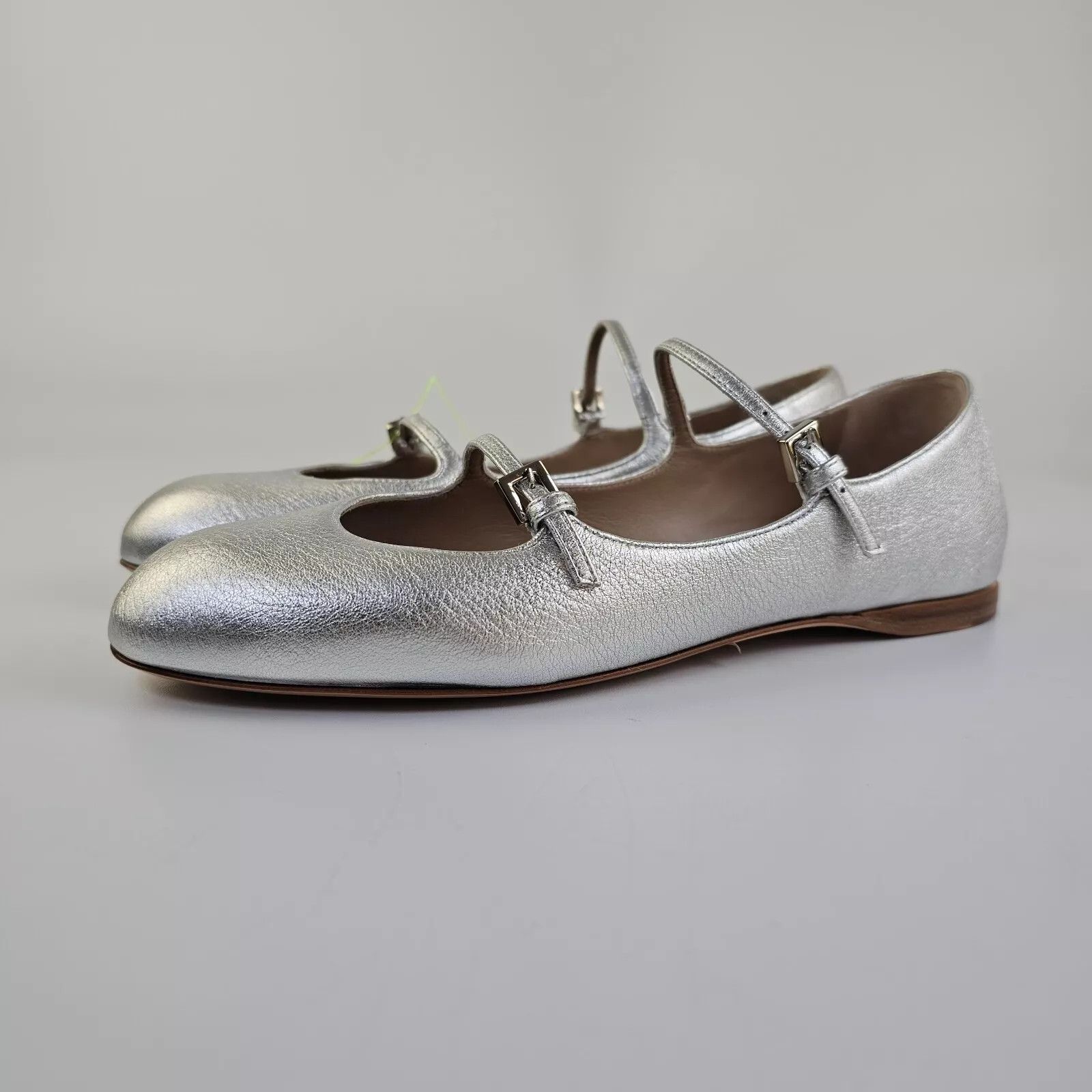 Max Mara Silver Nappa Leather Ballet Flats New FW24