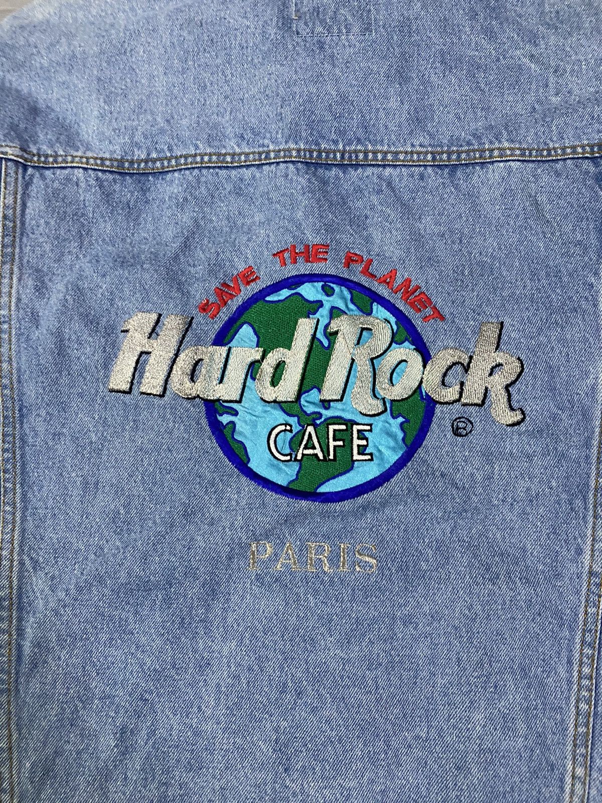 Hard Rock Cafe Vintage Hard Rock Cafe Paris Save The Planet Denim Jacket Size US XL / EU 56 / 4 - 6 Thumbnail
