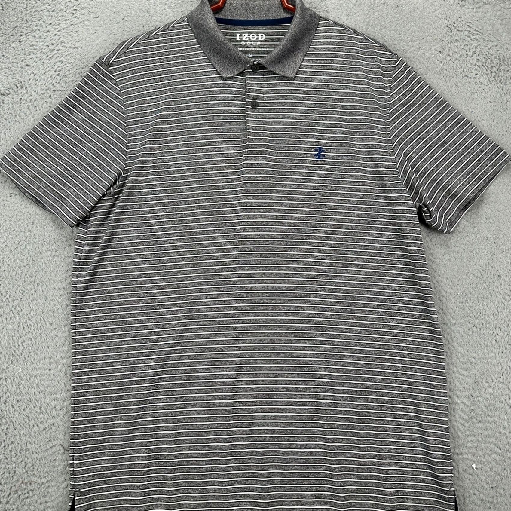 Izod Izod Golf Polo Shirt Short Sleeve Men Medium Gray Striped Performance Stretch Logo Rugby Size US M / EU 48-50 / 2 - 3 Thumbnail