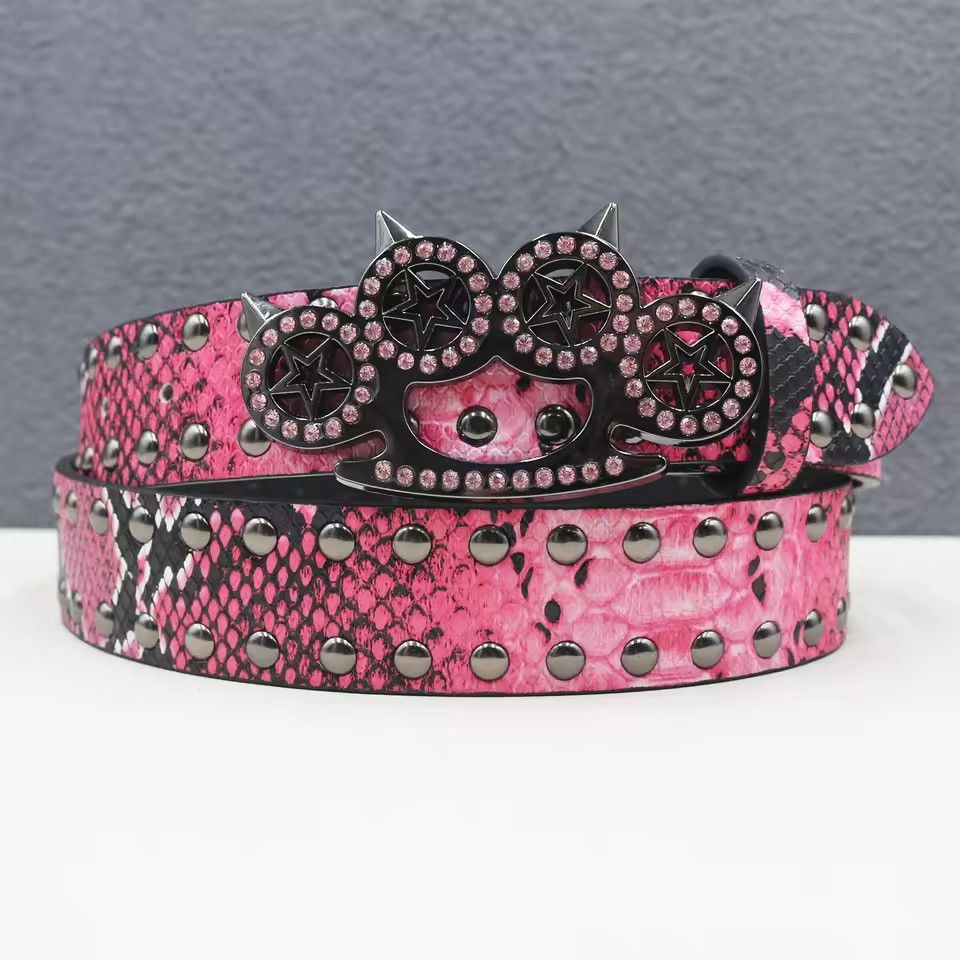 Japanese Brand Cat paw buckle Snake Skin Print Pu Leather Belt 105 cm Size ONE SIZE - 2 Thumbnail