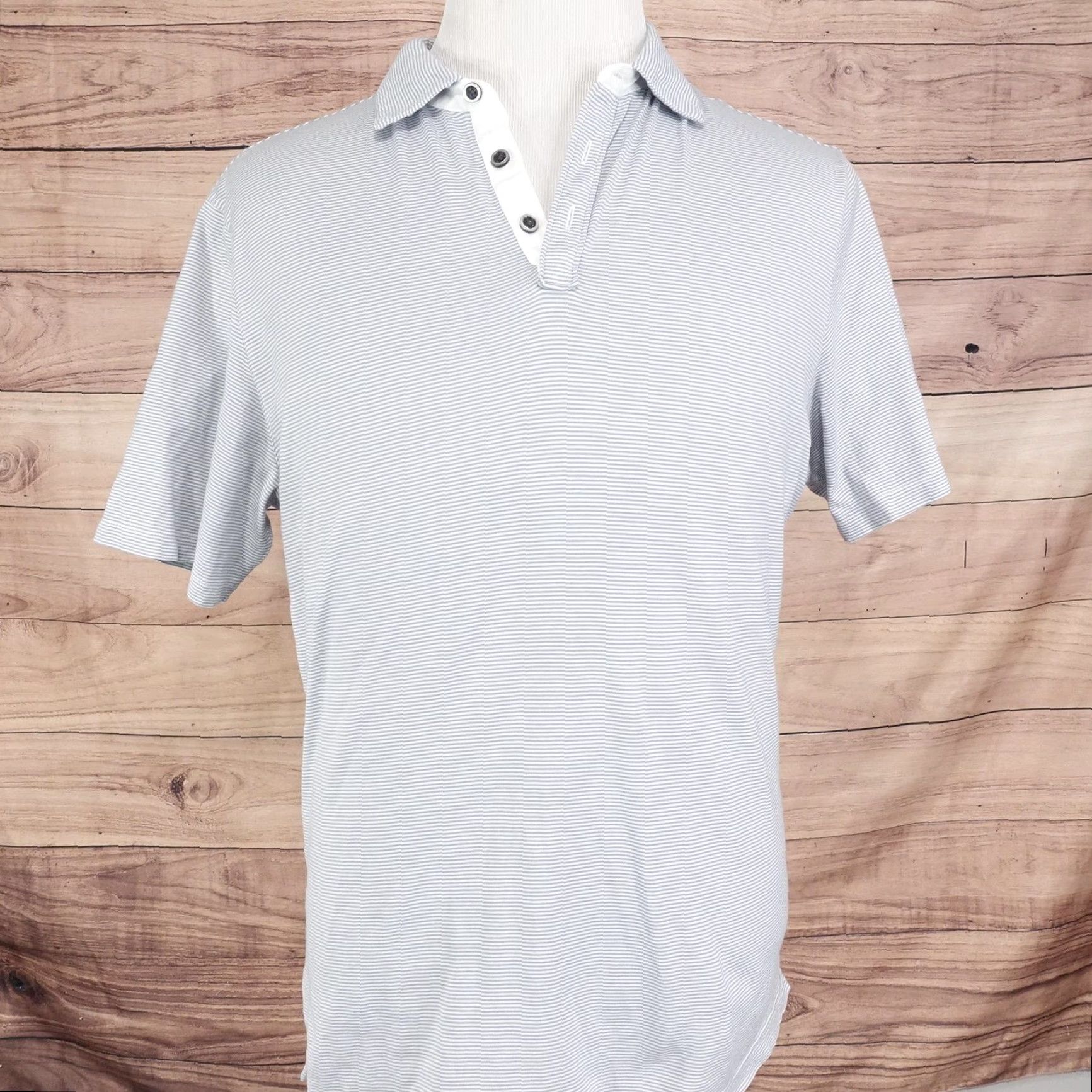 Vintage Robert Barakett Polo Shirt Mens XL Blue White Micro Stripe Short Sleeve Size US XL / EU 56 / 4 - 3 Thumbnail