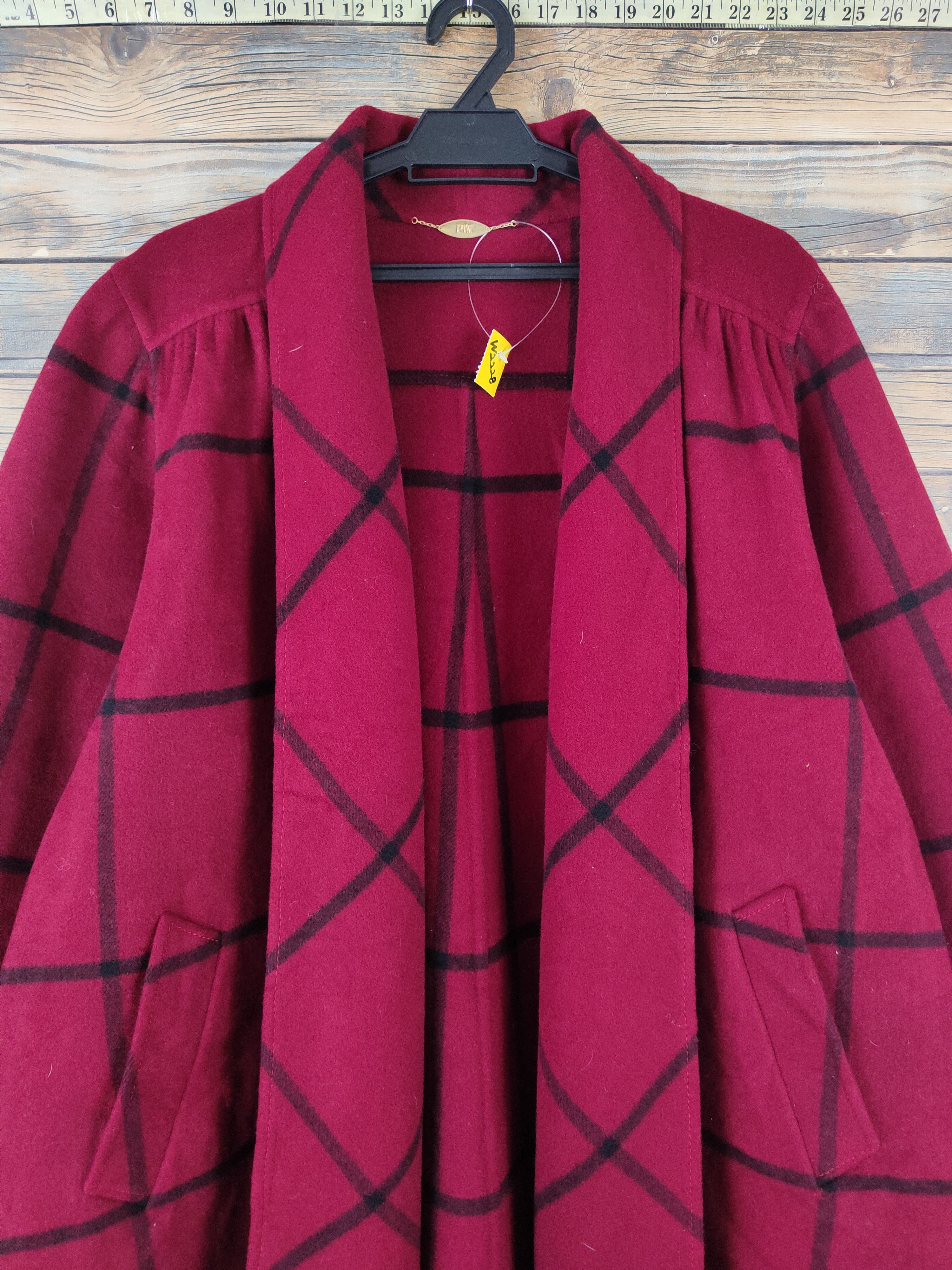 Vintage Pierre Manteam checkered Red Wool Coats #W2228 Size L / US 10 / IT 46 - 2 Thumbnail