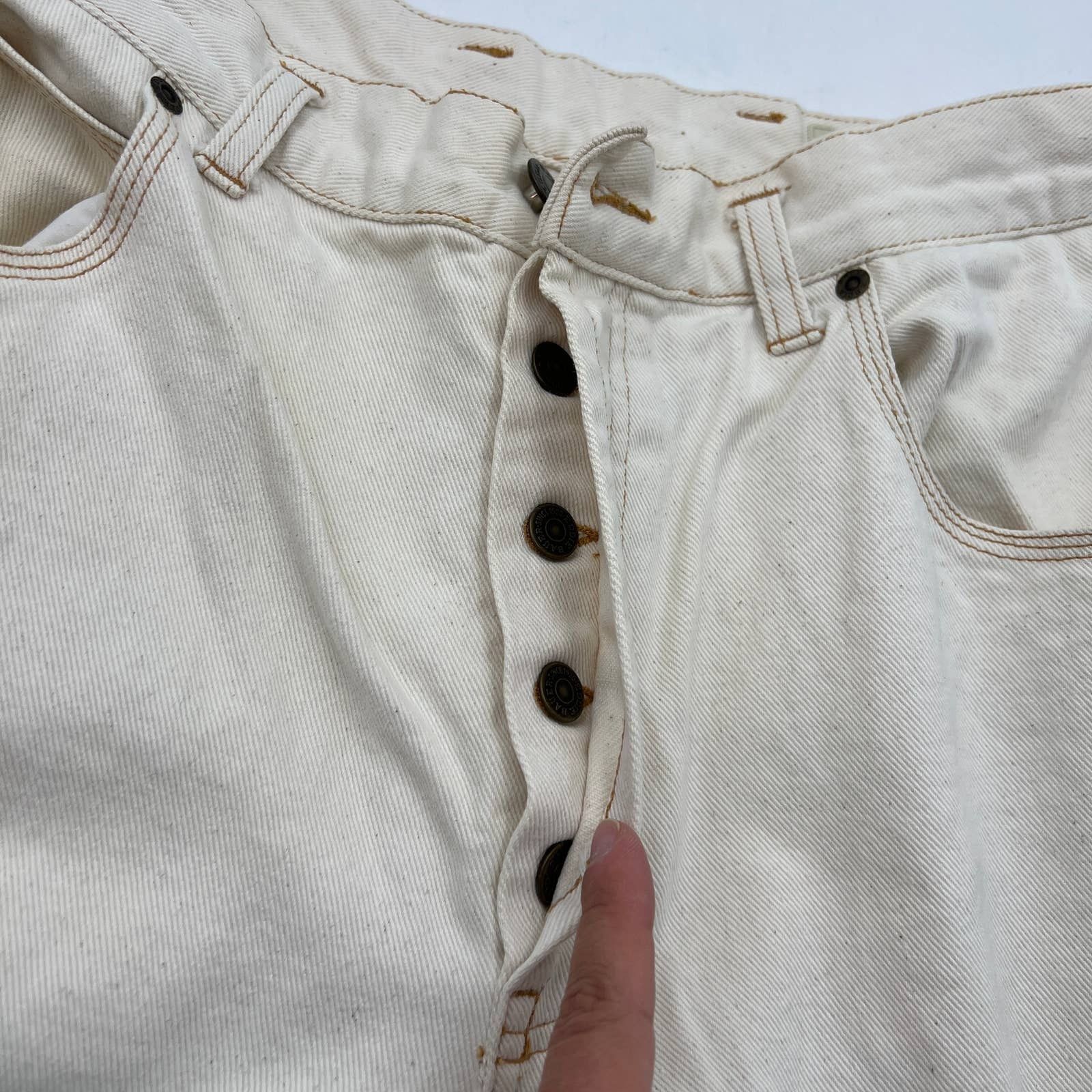 Eddie Bauer × Vintage Vintage Eddie Bauer Ivory Denim Carpenter Painter Jeans Size 31" - 4 Thumbnail