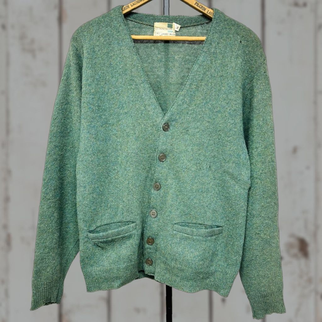 Aldencrest Green Lambswool Mohair Cardigan Cobain Grunge Vintage 60s Mens Sweater V-Neck M Green Wool Knit Cardigan Moth Holes Vintage 60s