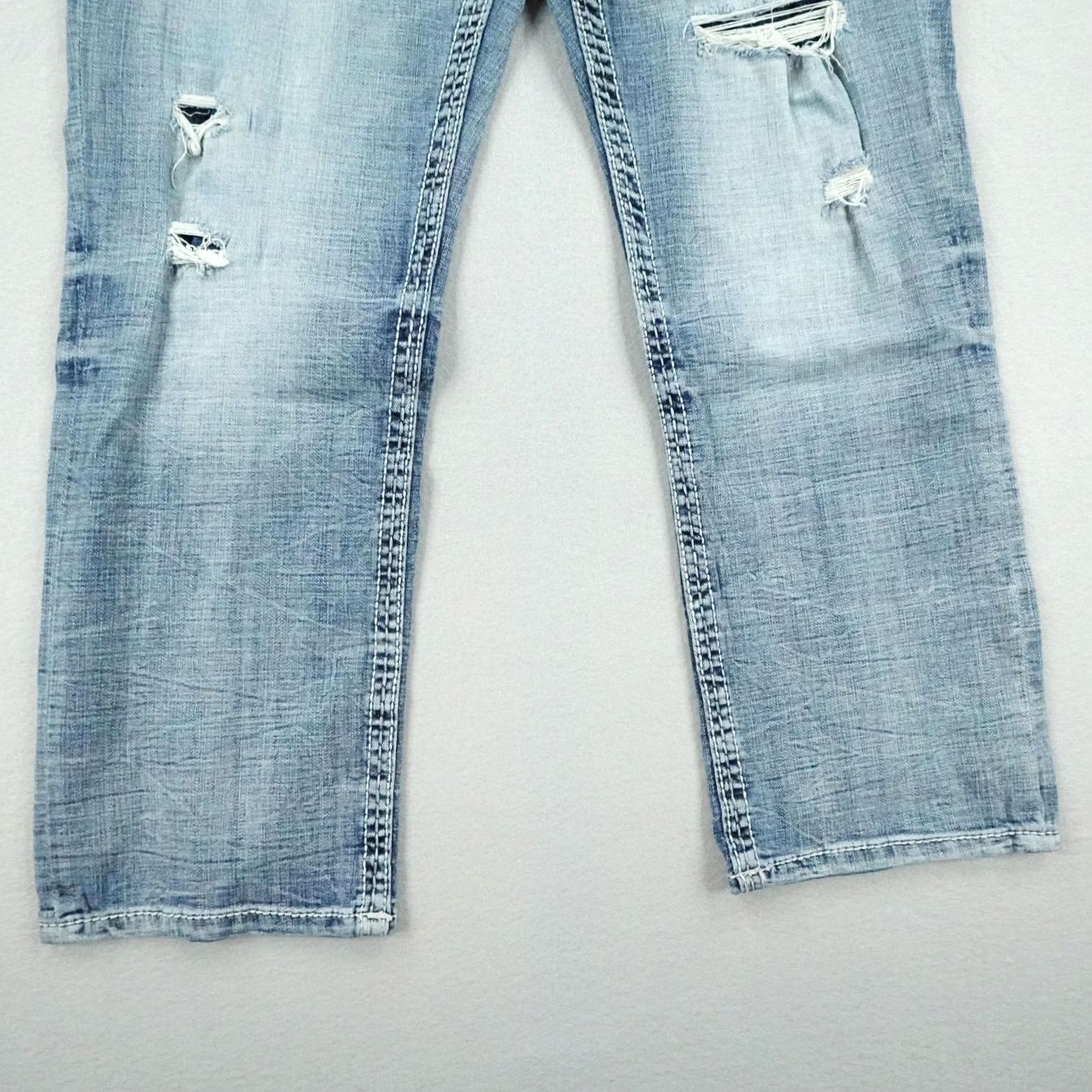 Vintage Salvage Supply Co Jeans Mens 36x30 Blue Denim Mayhem Bootcut Distressed Buckle Size US 36 / EU 52 - 3 Thumbnail