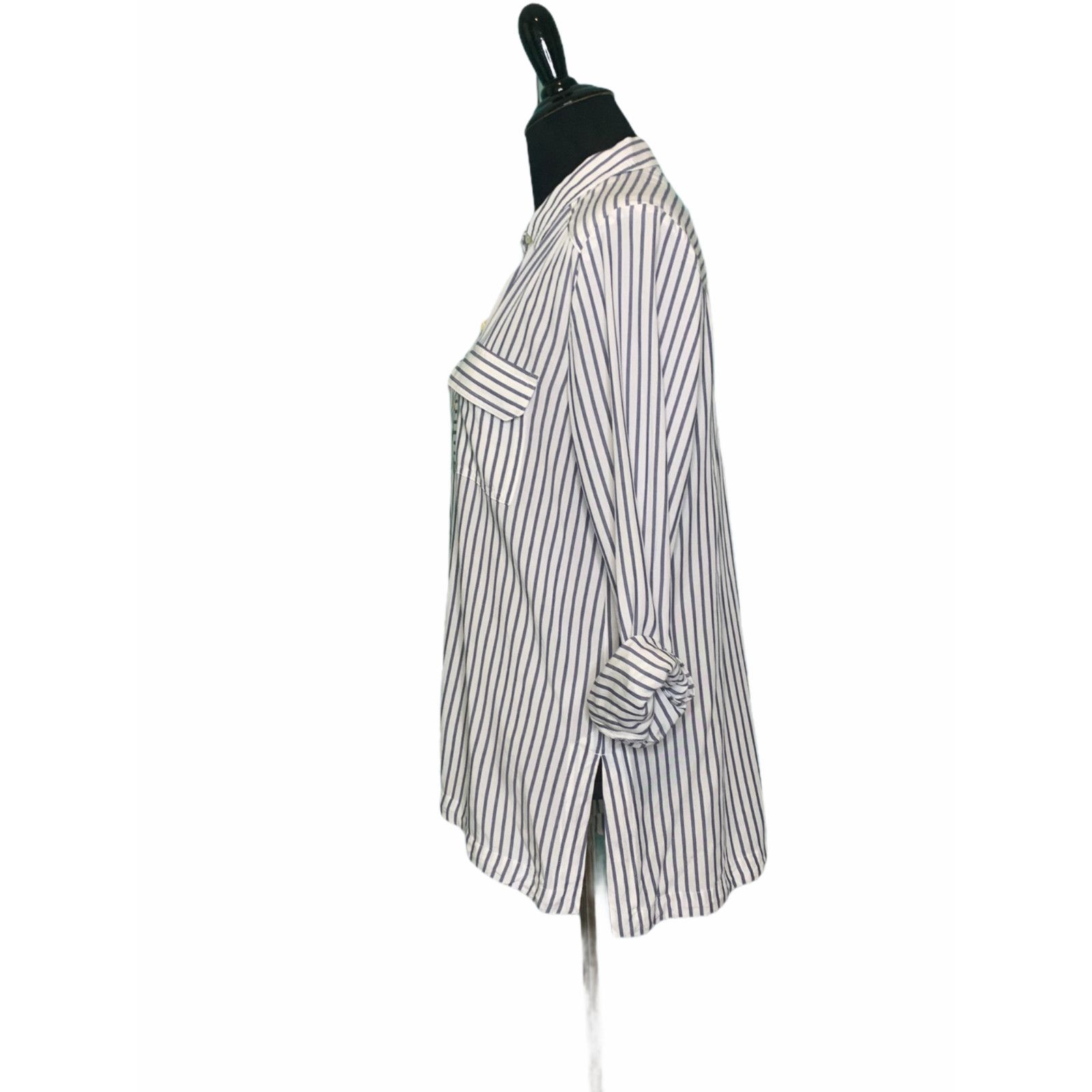 J. Jill J Jill White Black Striped Casual Tunic Top Size XS Size XS / US 0-2 / IT 36-38 - 6 Thumbnail