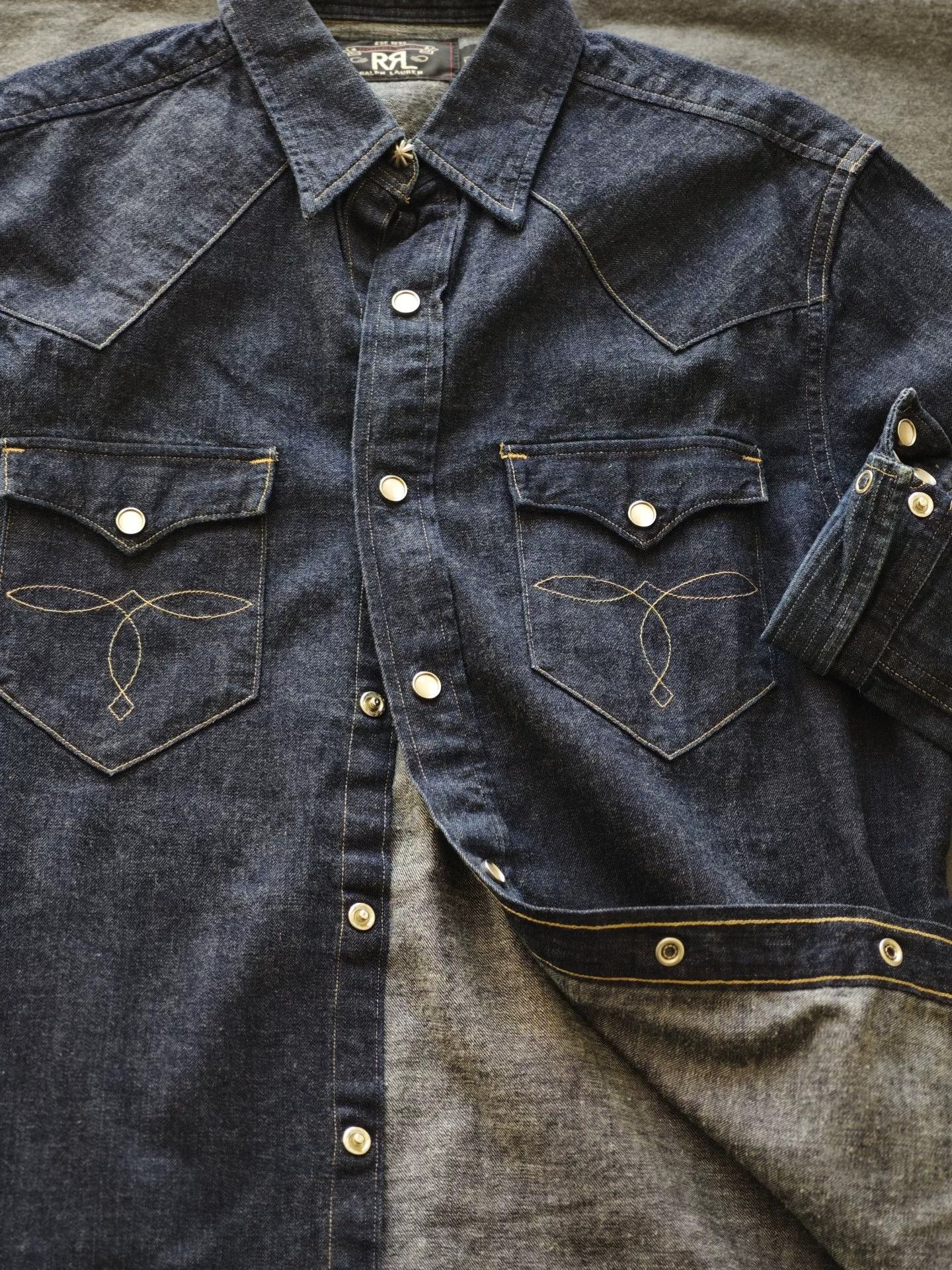 RRL Ralph Lauren RRL 2014 Indigo Denim Floral Shirt Size US S / EU 44-46 / 1 - 1 Thumbnail