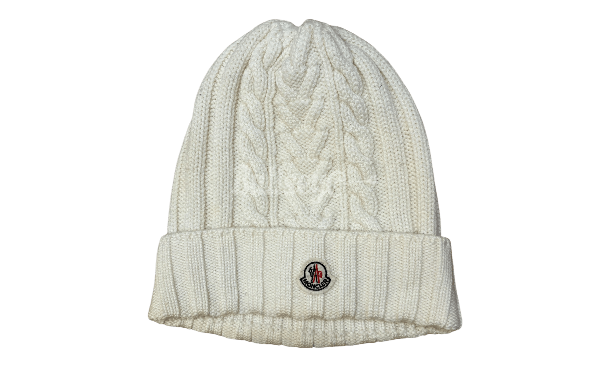 Moncler Cable-Knit Logo White Beanie (PreOwned) Size ONE SIZE - 1 Thumbnail