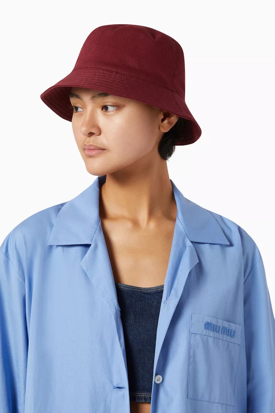 Miu Miu o1mt1gz0925 Size: OS / Logo Bucket Hat / Cap in Burgundy Size ONE SIZE - 2 Thumbnail