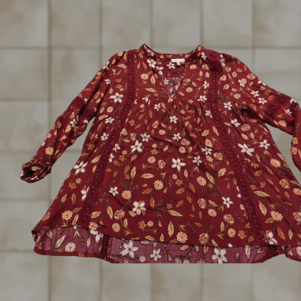 Vintage belle du jour Blouse Womens Top S Red Floral Cap Sleeve Pullover Stretch Collared Polyester Rayon Classic Basic Casual Size S / US 4 / IT 40 - 1 Thumbnail