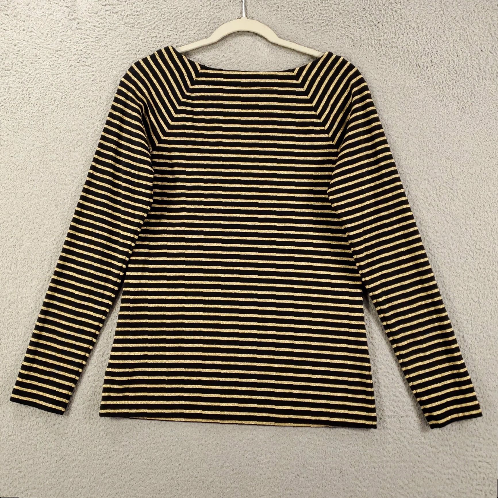 Ralph Lauren Womens Ralph Lauren Sweater Large Black Shimmer Sparkle Gold Stripes Lightweight Size L / US 10 / IT 46 - 7 Thumbnail
