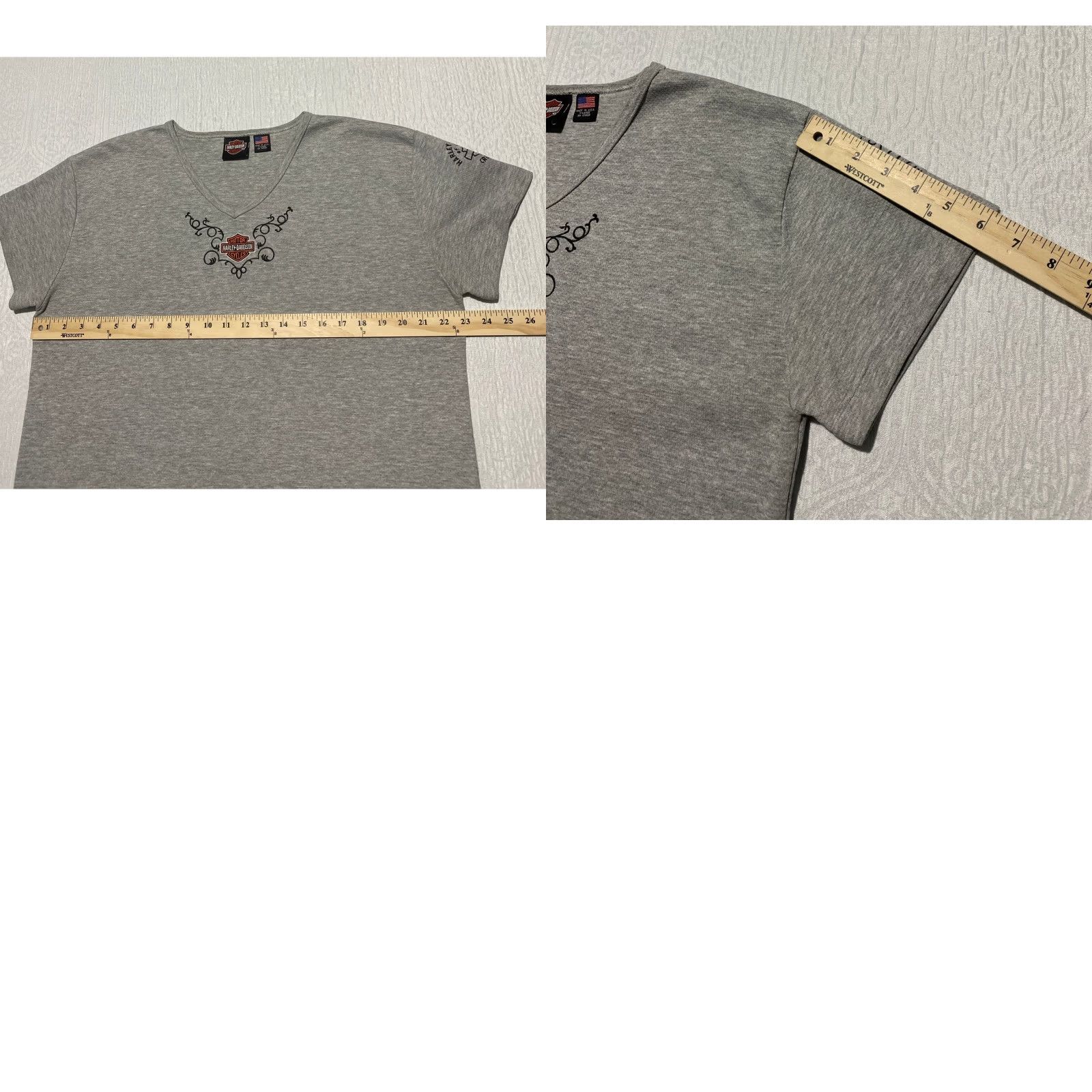 Harley Davidson Harley-Davidson T-Shirt Gray V-Neck Embroidered Logo XL Made in USA Mens Size XL / US 12-14 / IT 48-50 - 8 Thumbnail
