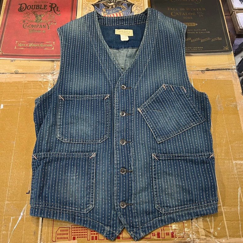 RRL Ralph Lauren RRL Indigo Striped Denim Vest - dmc Size US S / EU 44-46 / 1 - 1 Thumbnail
