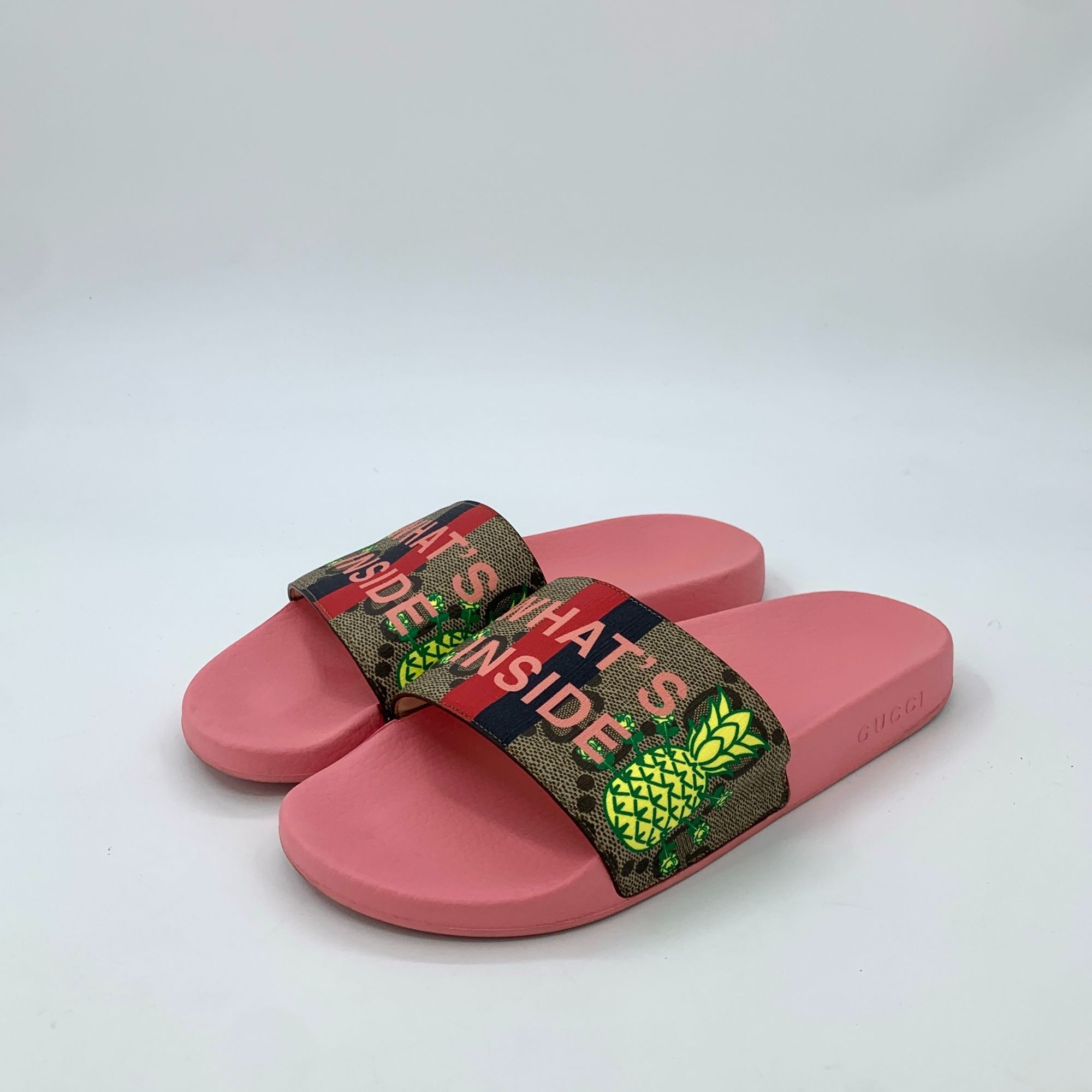 Gucci Gucci Pink Pineapple Printed Slides With "Whats Inside" Stra Size US 8 / EU 41 - 10 Thumbnail