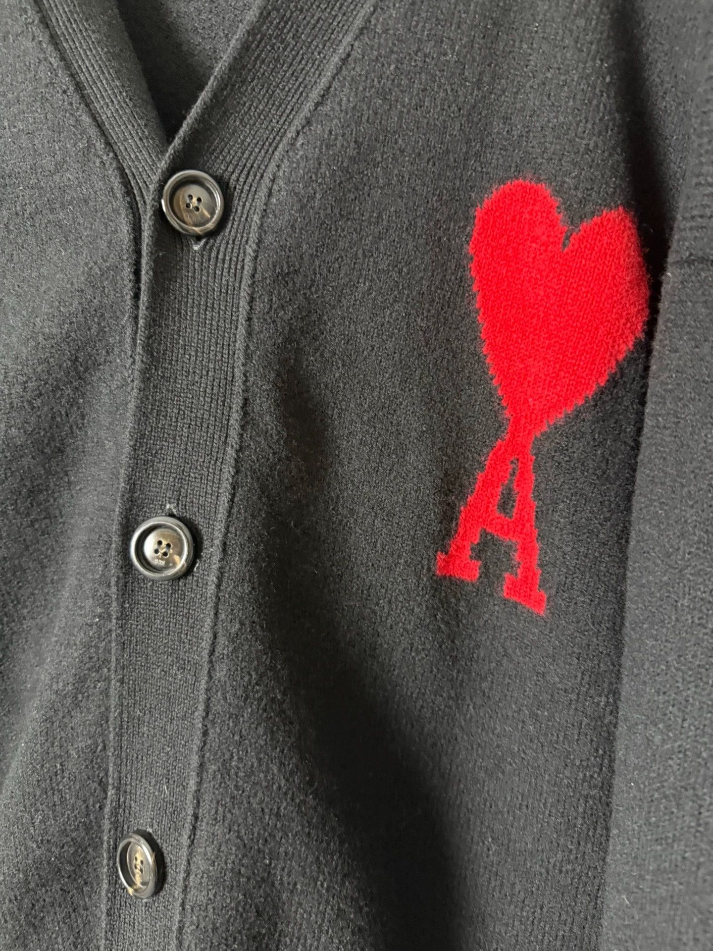 Other Ami Paris Black Wool Knit Heart Logo V-Neck Cardigan Sweater Size L / US 10 / IT 46 - 3 Thumbnail