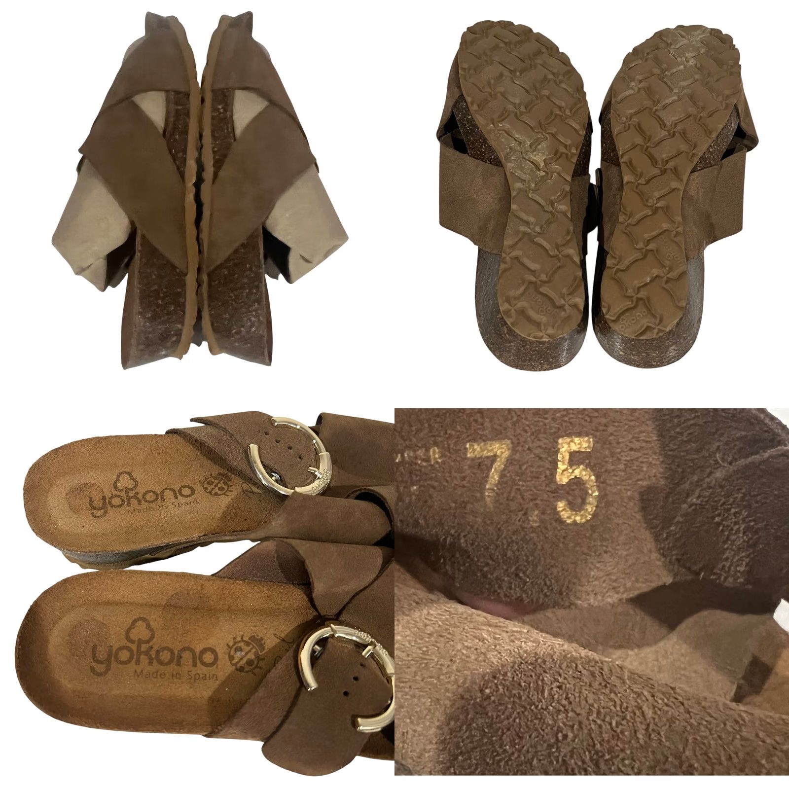 Vintage Yokono Suede Cross Strap Sandals Cork Soles Made In Spain Tan Brown Women 7.5 Slip On Slide Shoes Womens Size US 8 / IT 38 - 8 Thumbnail