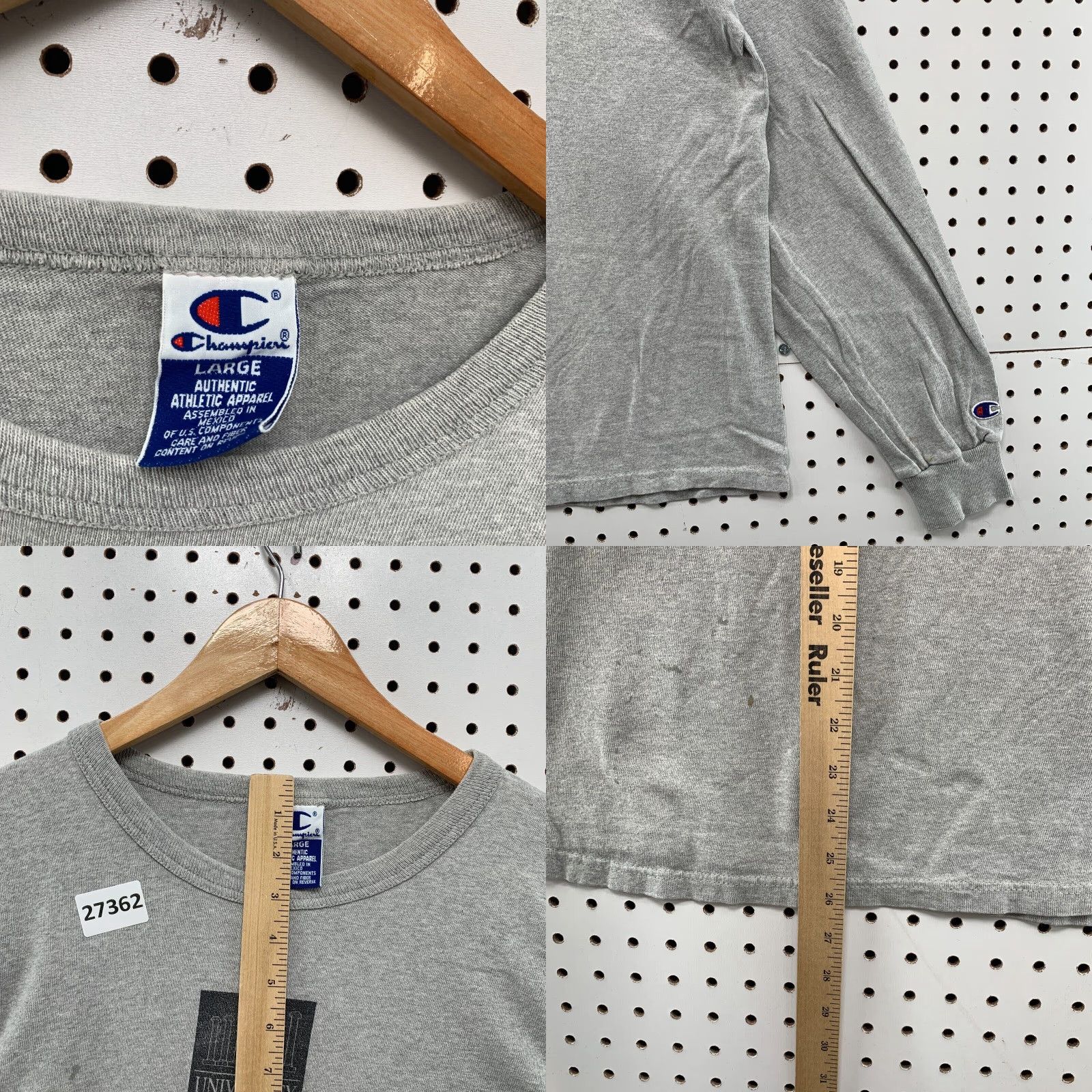 Champion VINTAGE Champion University Shirt Long Sleeve Adult Large Gray 90s MU 1990s Mens Size US L / EU 52-54 / 3 - 8 Thumbnail