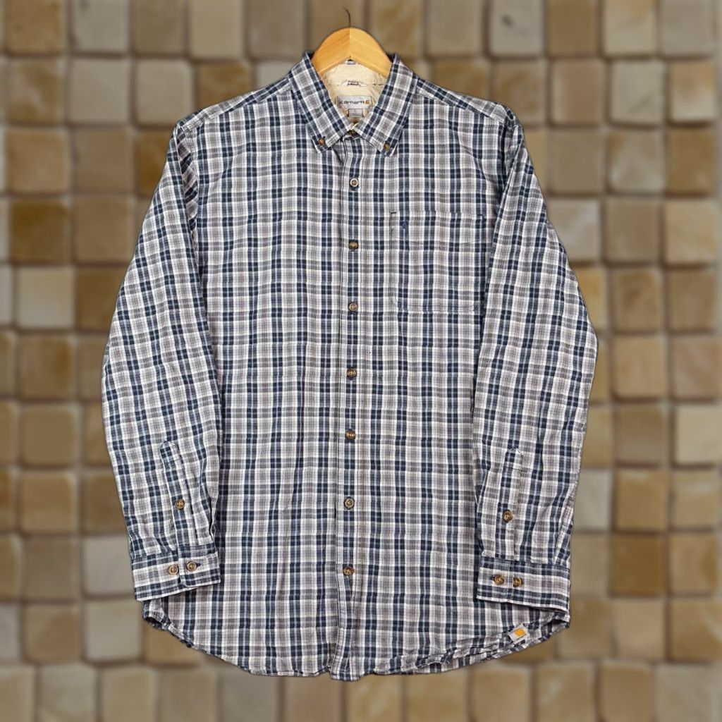 Carhartt Carhartt Plaid Button-Up Dress Shirt Men's Large Long Sleeve Collared Workwear Multicolor Classic Retro Size 42R - 1 Thumbnail