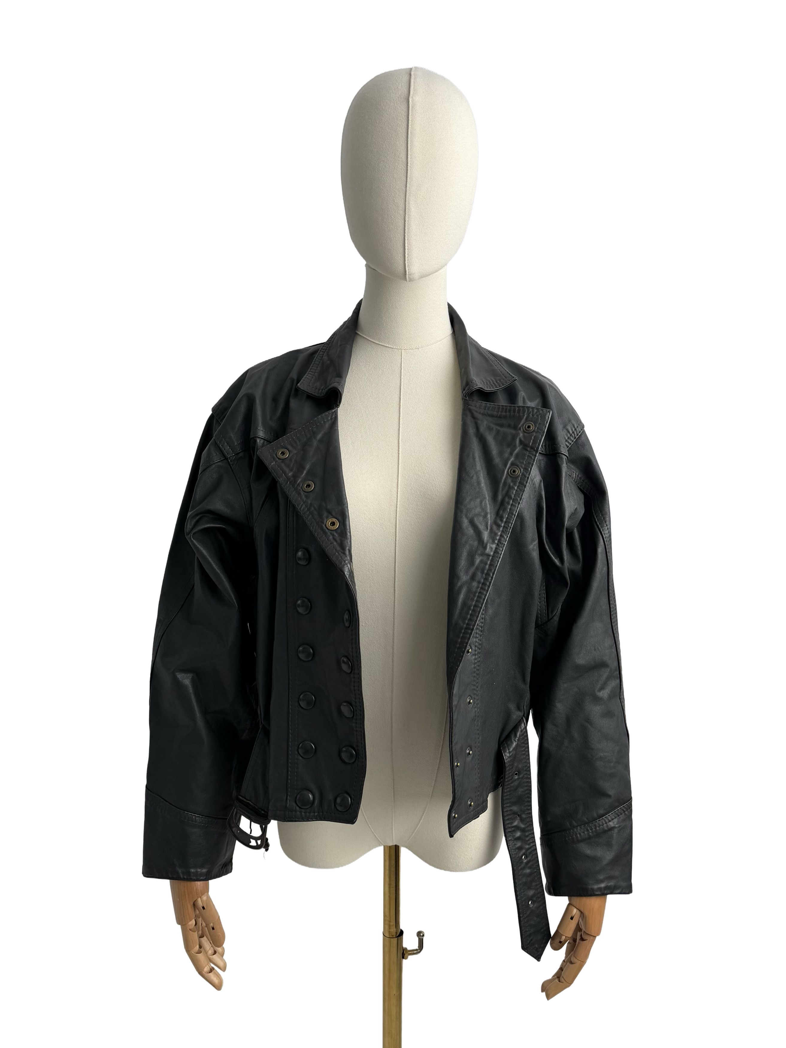 Vintage Vintage Leather Biker Jacket Cropped Belted Double Breasted Size L / US 10 / IT 46 - 3 Thumbnail