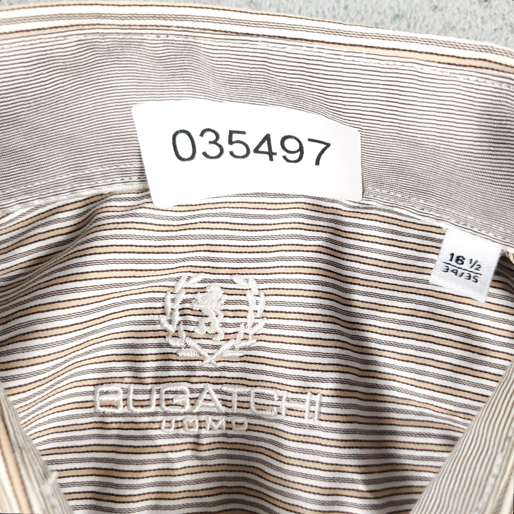BUGATCHI Bugatchi Uomo Dress Shirt Mens 16.5 Beige Striped Long Sleeve Button Up Business Casual Size 42R - 6 Thumbnail