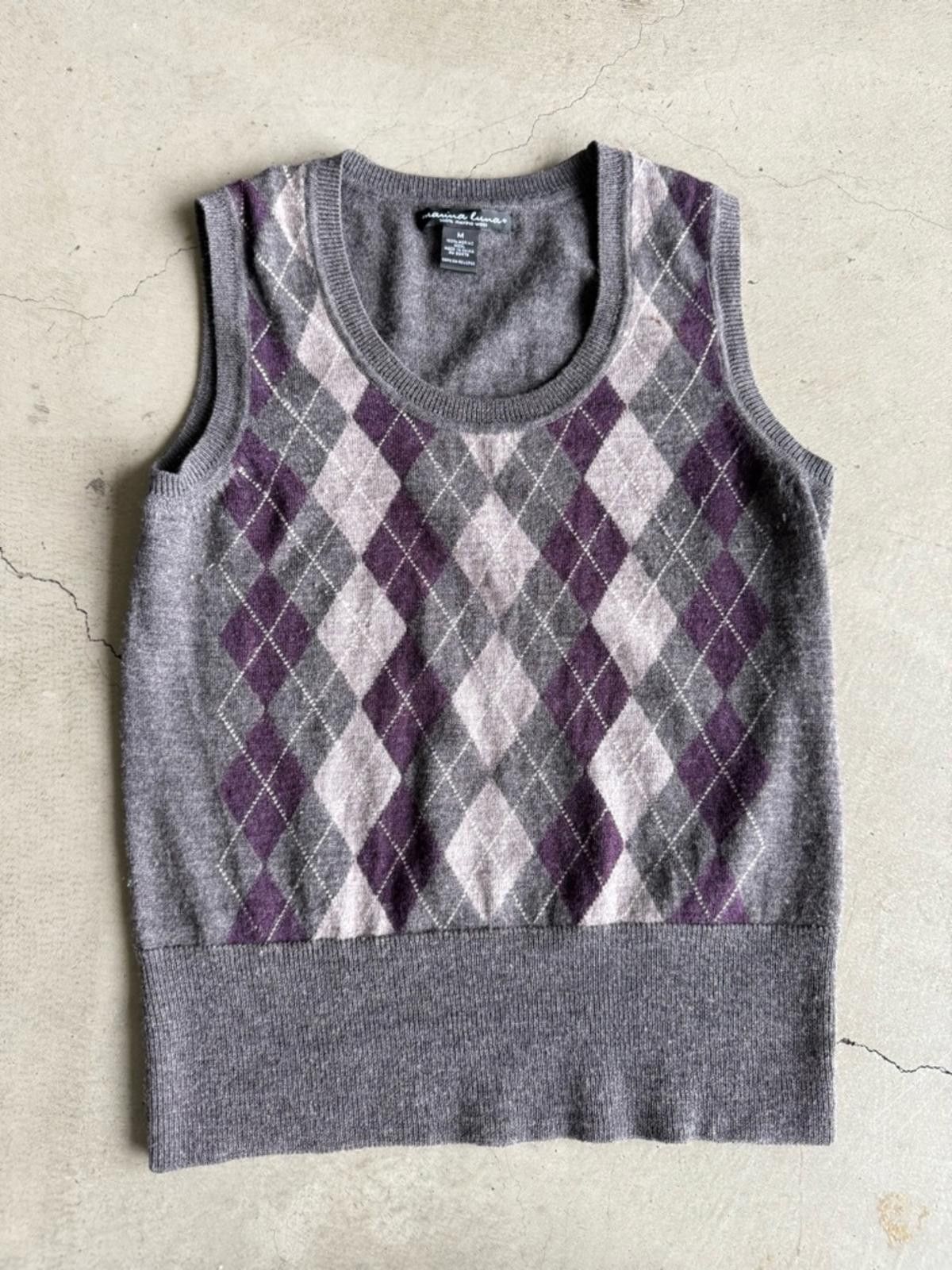 Other Marina Luna / Merino Wool Argyle Sweater Vest / Gray Purple Size M / US 6-8 / IT 42-44 - 1 Thumbnail