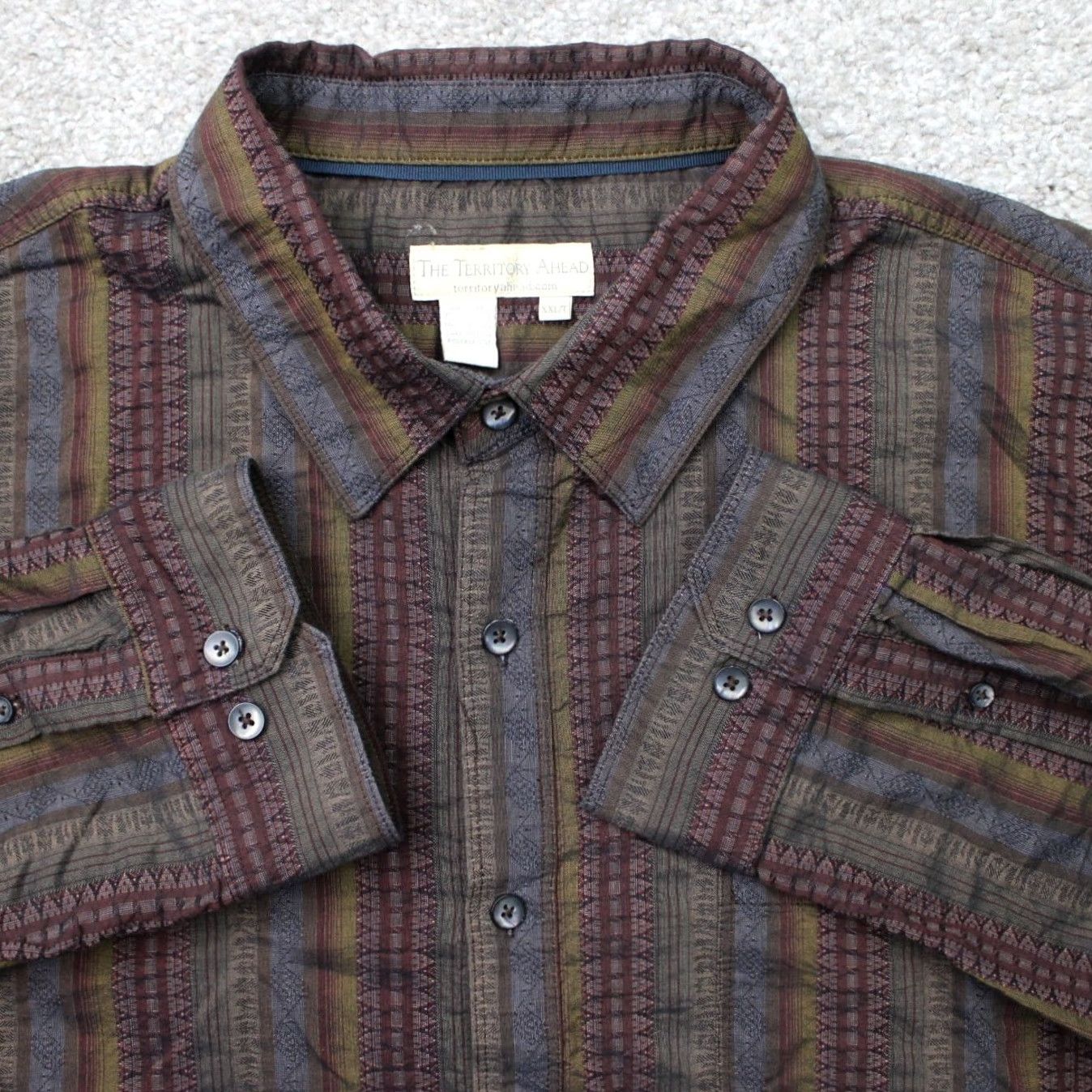 The Territory Ahead Territory Ahead The Territory Ahead Shirt Mens 2XLT XXL-Tall Brown 100% Cotton Long Sleeve Button-Up Geometric 54 in Chest Mens Big & Tall Size US XXL / EU 58 / 5 - 2 Thumbnail