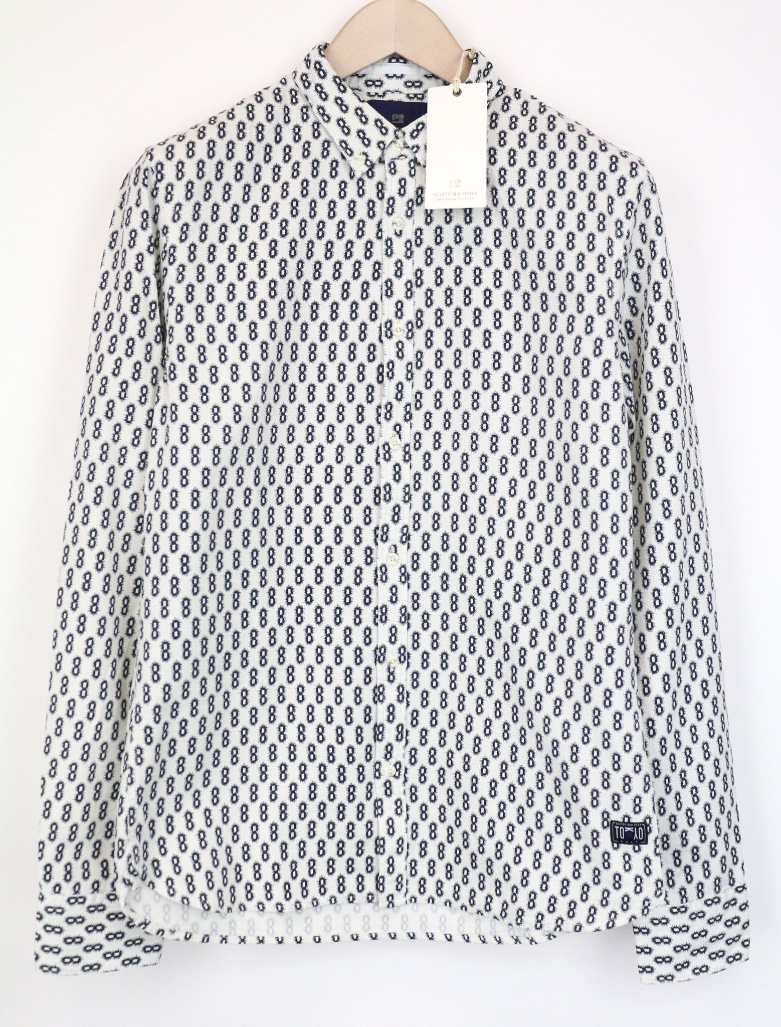 Scotch & Soda M Button-Down Navy Abstract Cotton Shirt 75874 Size US M / EU 48-50 / 2 - 1 Thumbnail