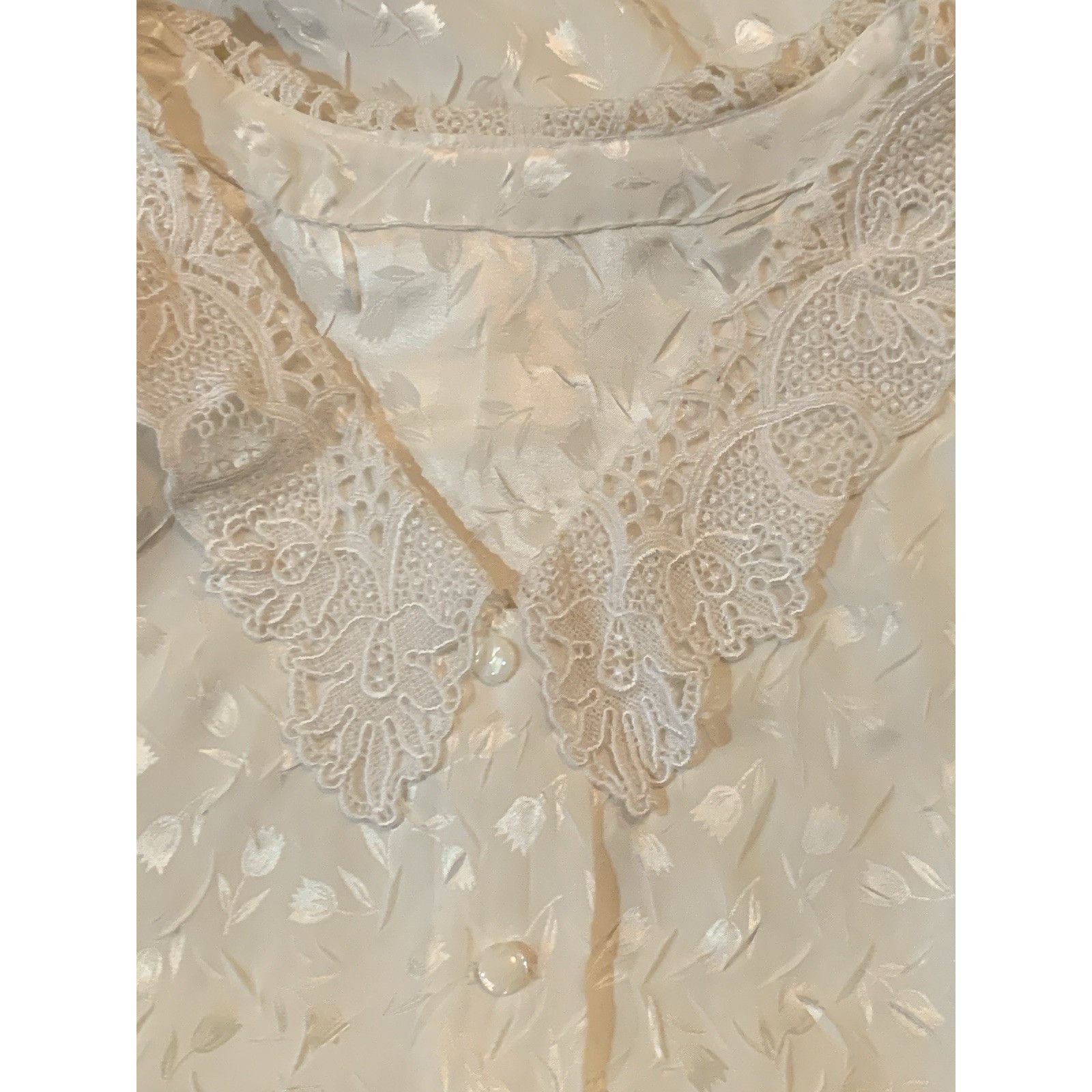 Other Vtg Ivory Long Sleeve M Blouse Crochet Collar Victorian Femi Size M / US 6-8 / IT 42-44 - 2 Thumbnail