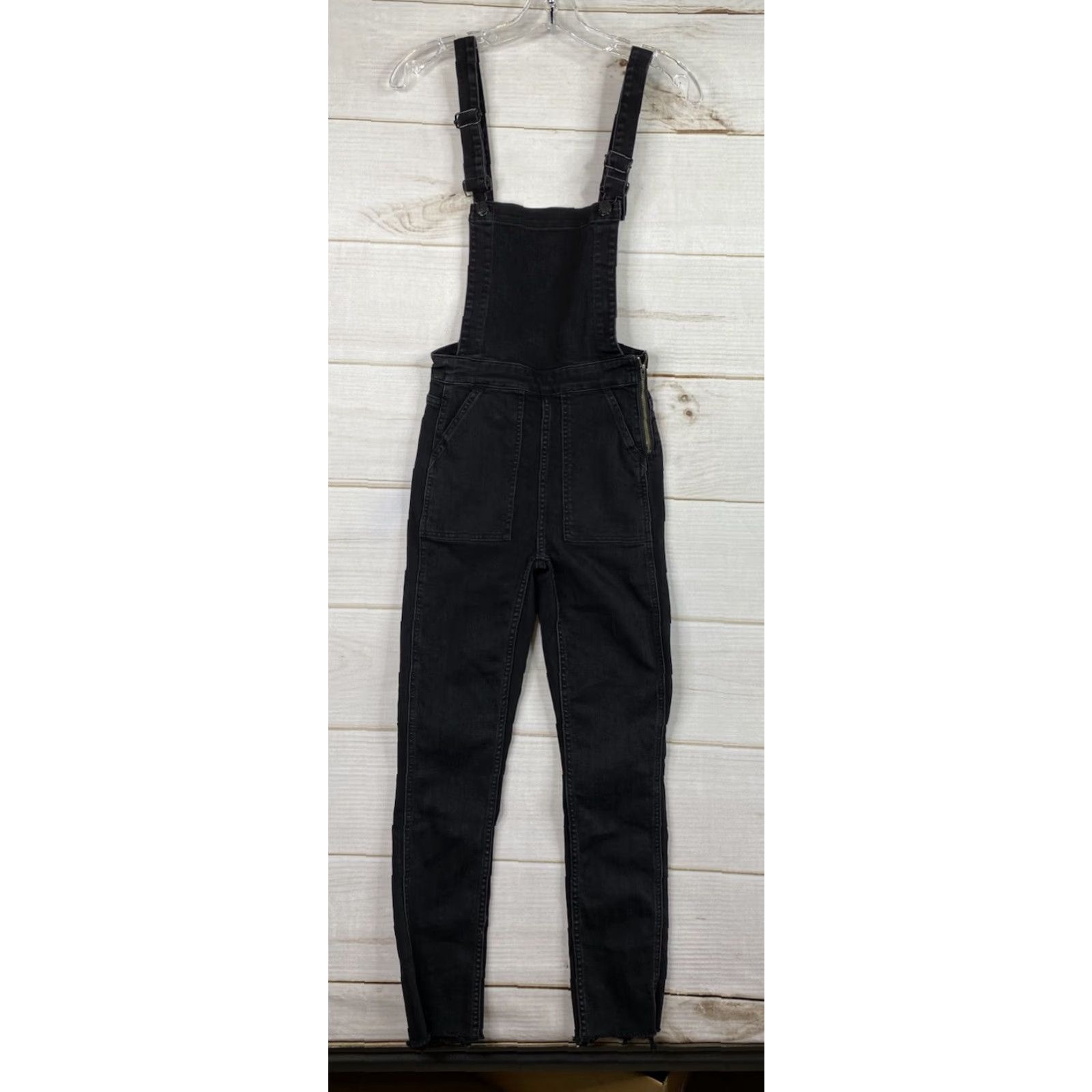 Madewell Madewell Overall Black XXS Denim Romper Jumpsuit Bodysuit Skinny Leg Side Zip Boho Stretch Pockets Casual Women’s Size 24" / US 00 / IT 34 - 2 Thumbnail