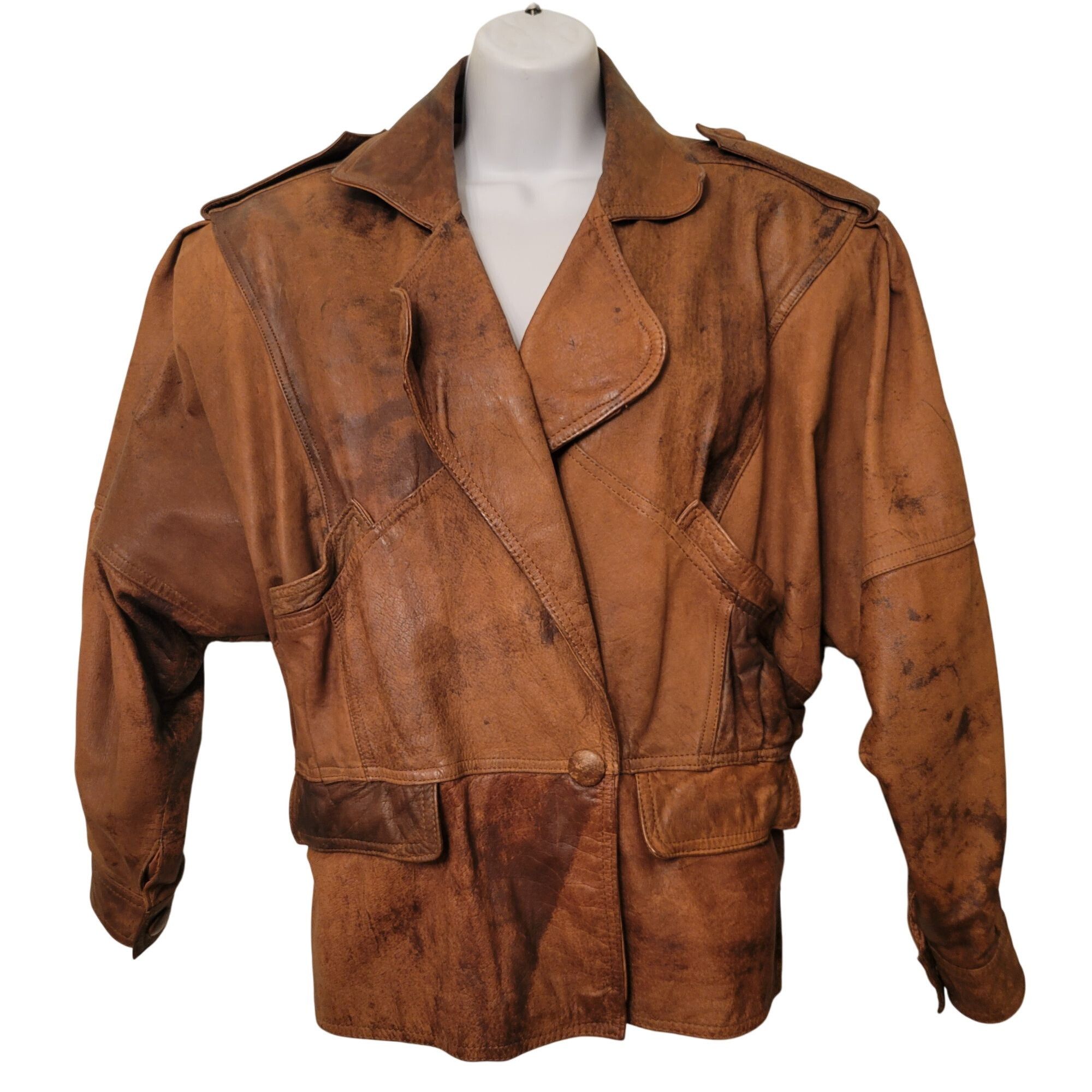 Vintage Vintage Whipp Leather Belted Jacket M Brown Distressed Bombe Size M / US 6-8 / IT 42-44 - 2 Thumbnail
