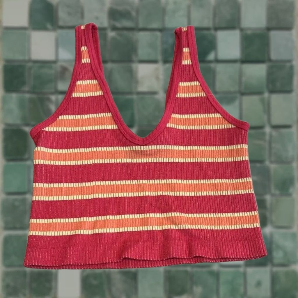 Urban Outfitters Urban Outfitters Out From Under Tank Striped Seamless Cropped Sleeveless V-Neck Multicolor Pink Orange M Womens Size M / US 6-8 / IT 42-44 - 1 Thumbnail