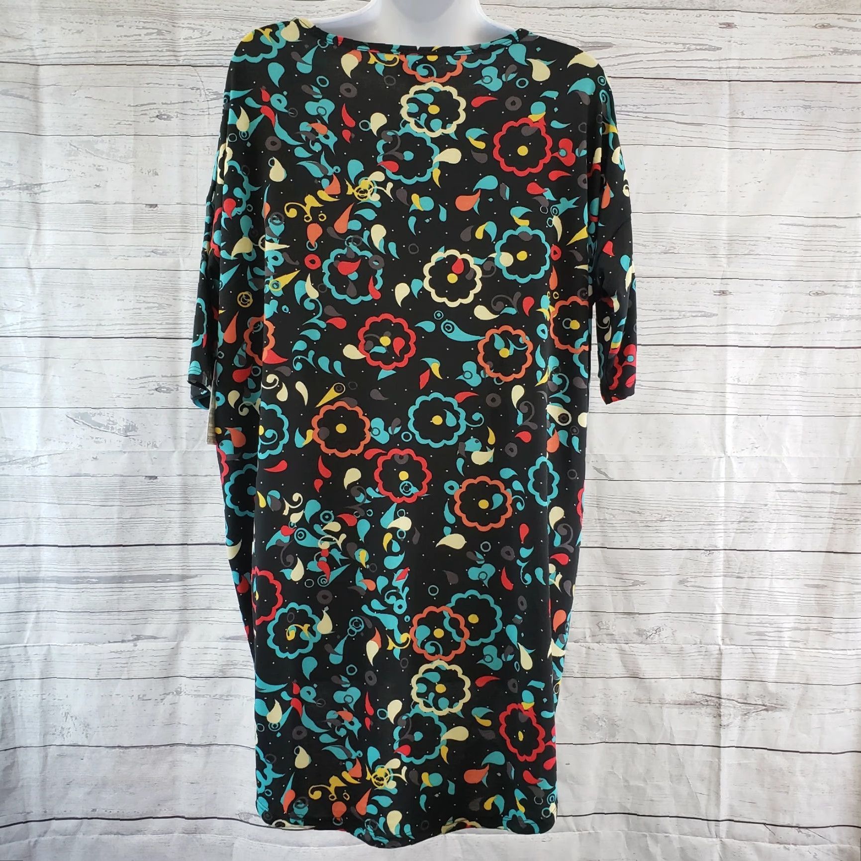 Vintage LuLaRoe Irma Top Shirt Womens Small Black Teal Floral Short Sleeve Tunic Size S / US 4 / IT 40 - 3 Thumbnail