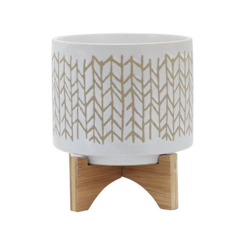 Designer × Homemade 8" CHEVRON PLANTER W/ WOOD STAND, BEIGE Size US L / EU 52-54 / 3 - 2 Thumbnail